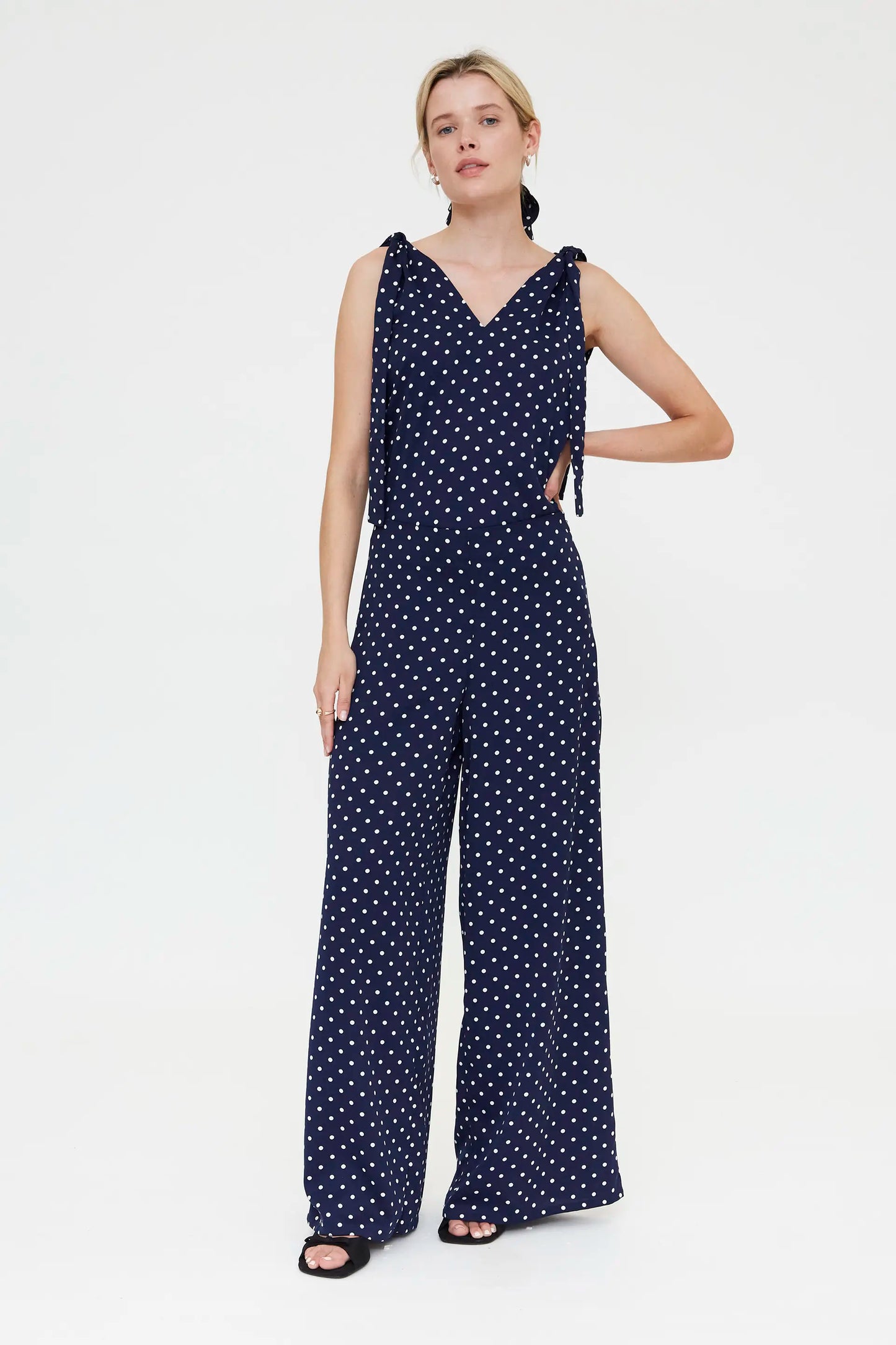 Top con stampa a mini pois blu navy