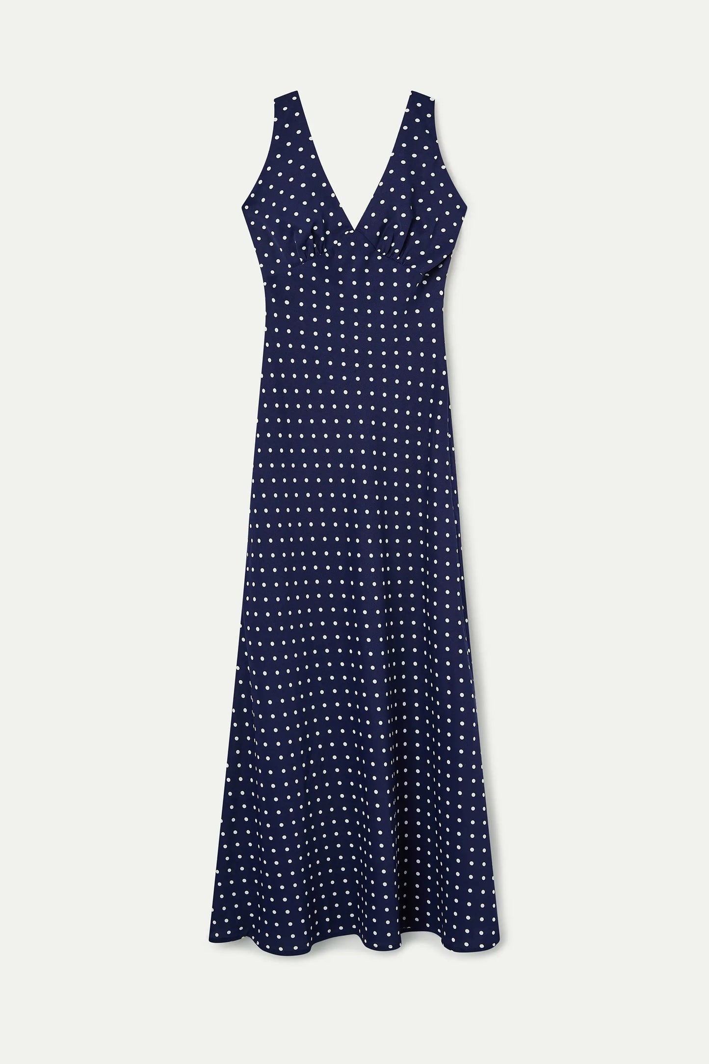 Abito midi blu navy con stampa a pois