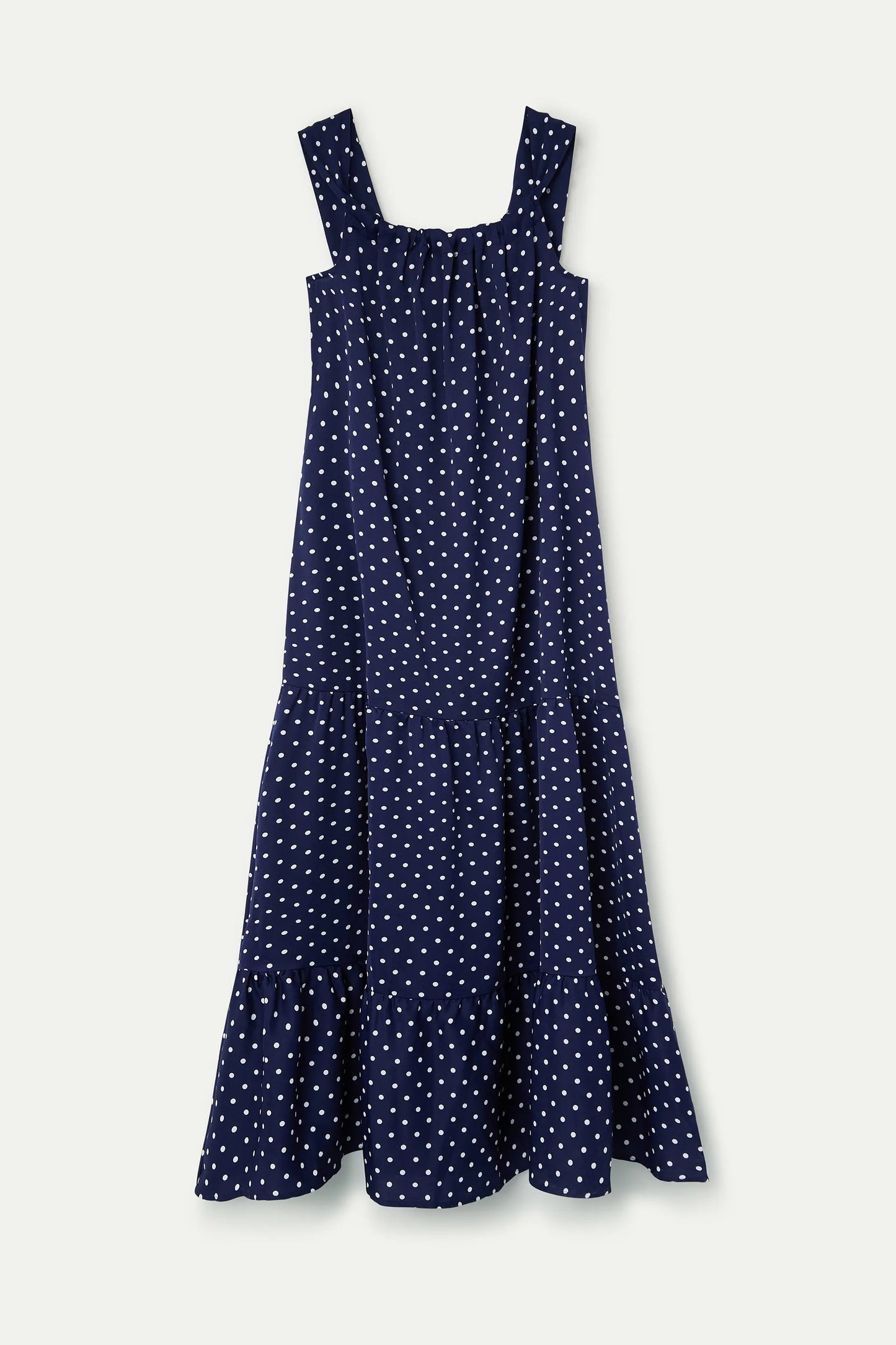 Abito lungo con stampa a mini pois blu navy