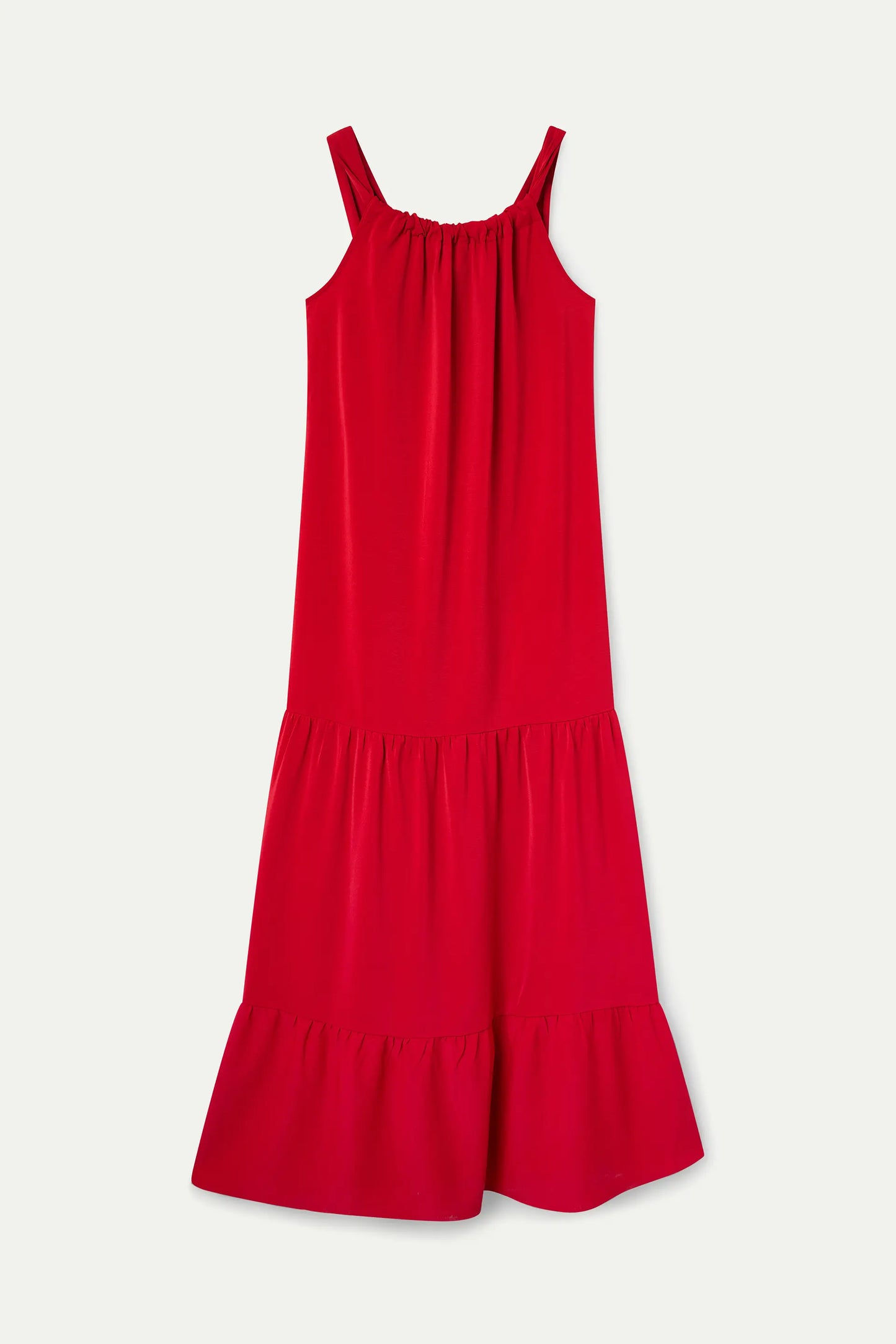 Abito lungo rosso con scollo rotondo