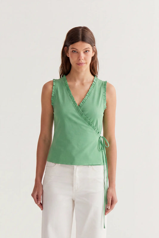 Green top with a V-neck