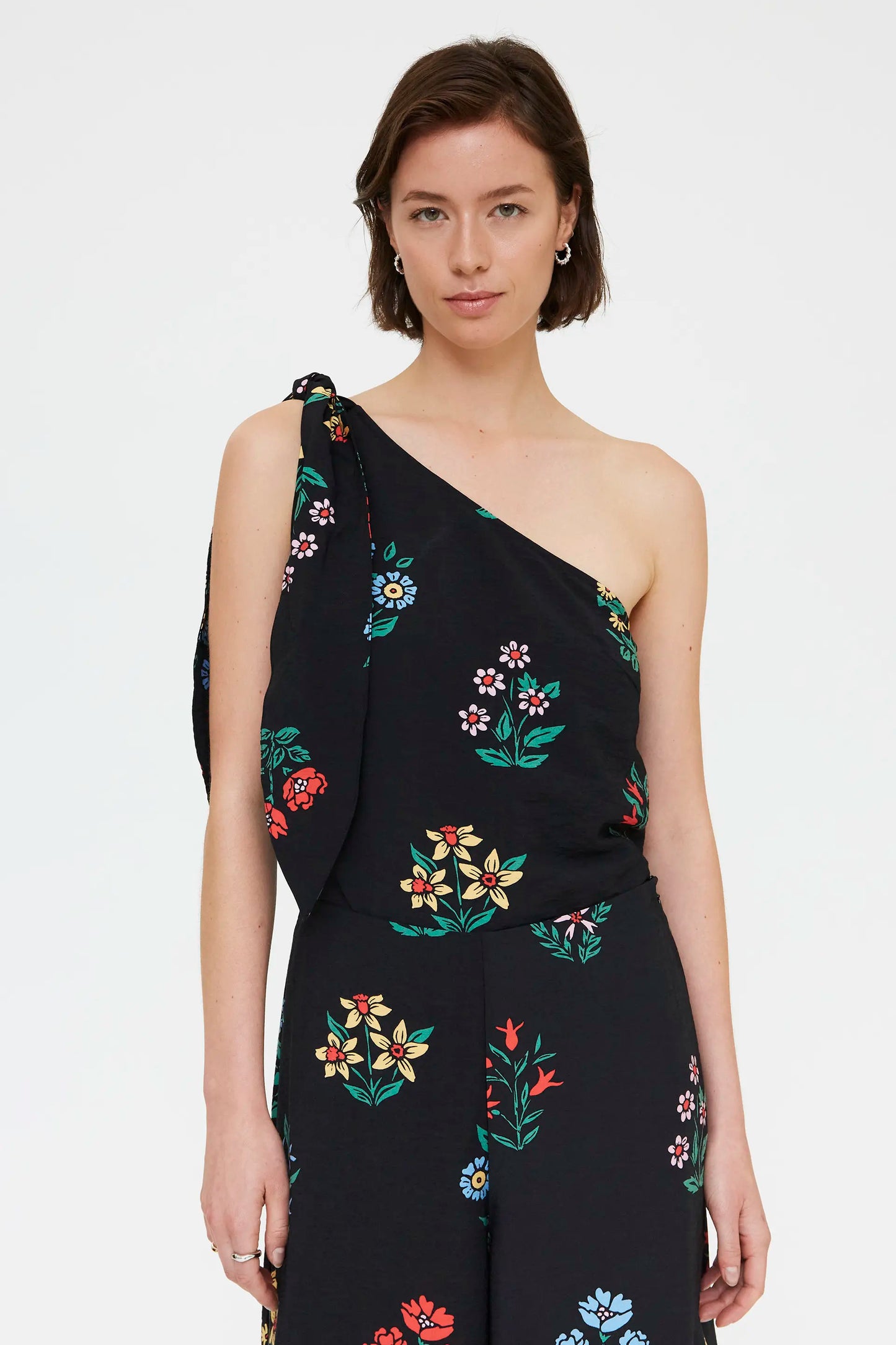 Asymmetrical top with Multicolor Gardener print