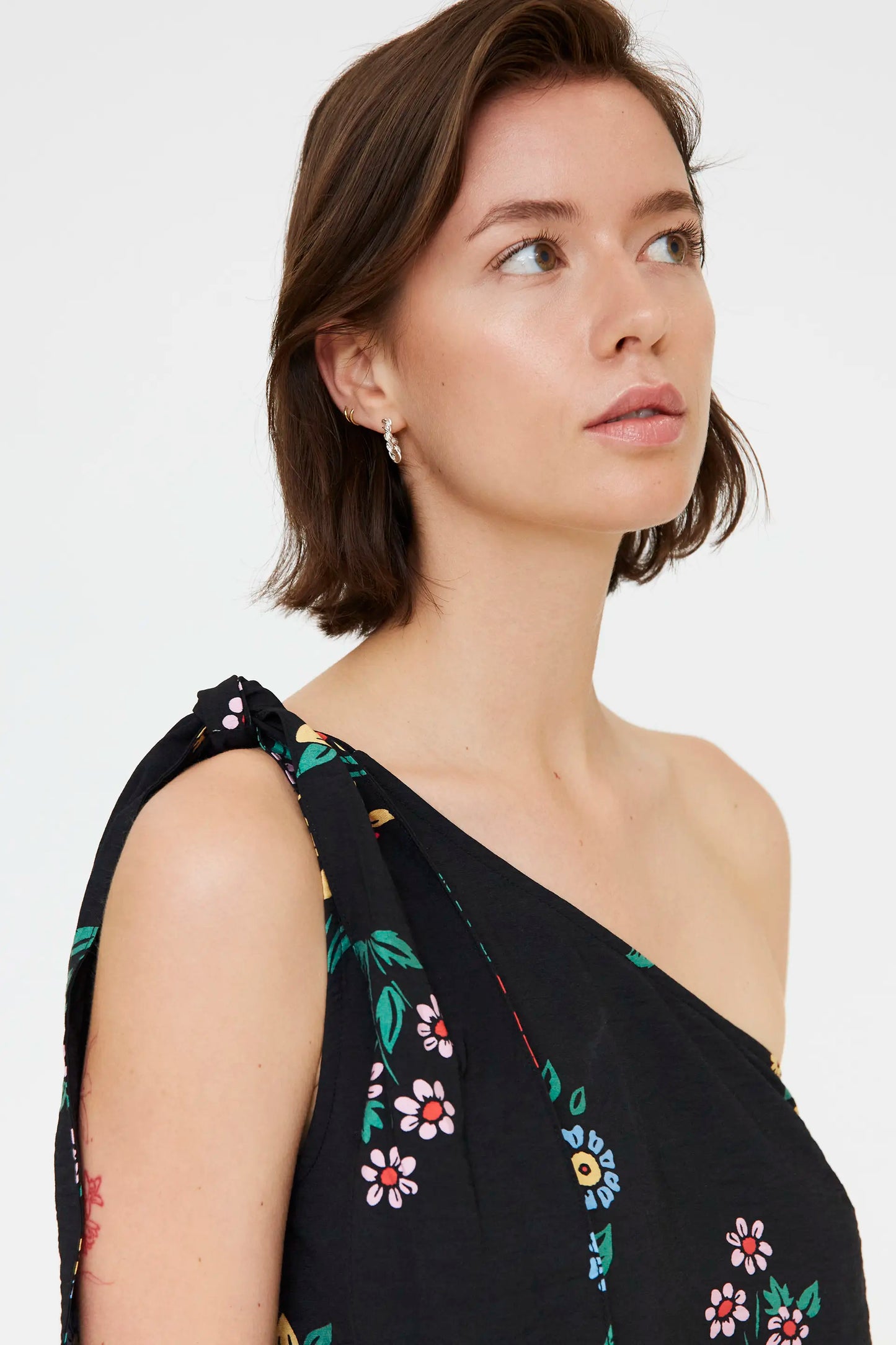Asymmetrical top with Multicolor Gardener print