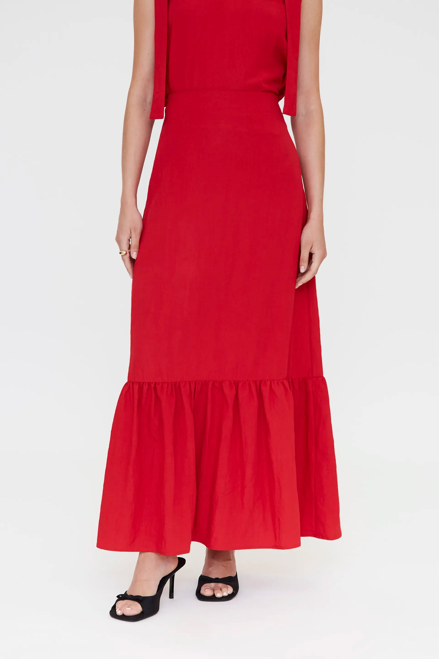 Gonna lunga rossa con volant