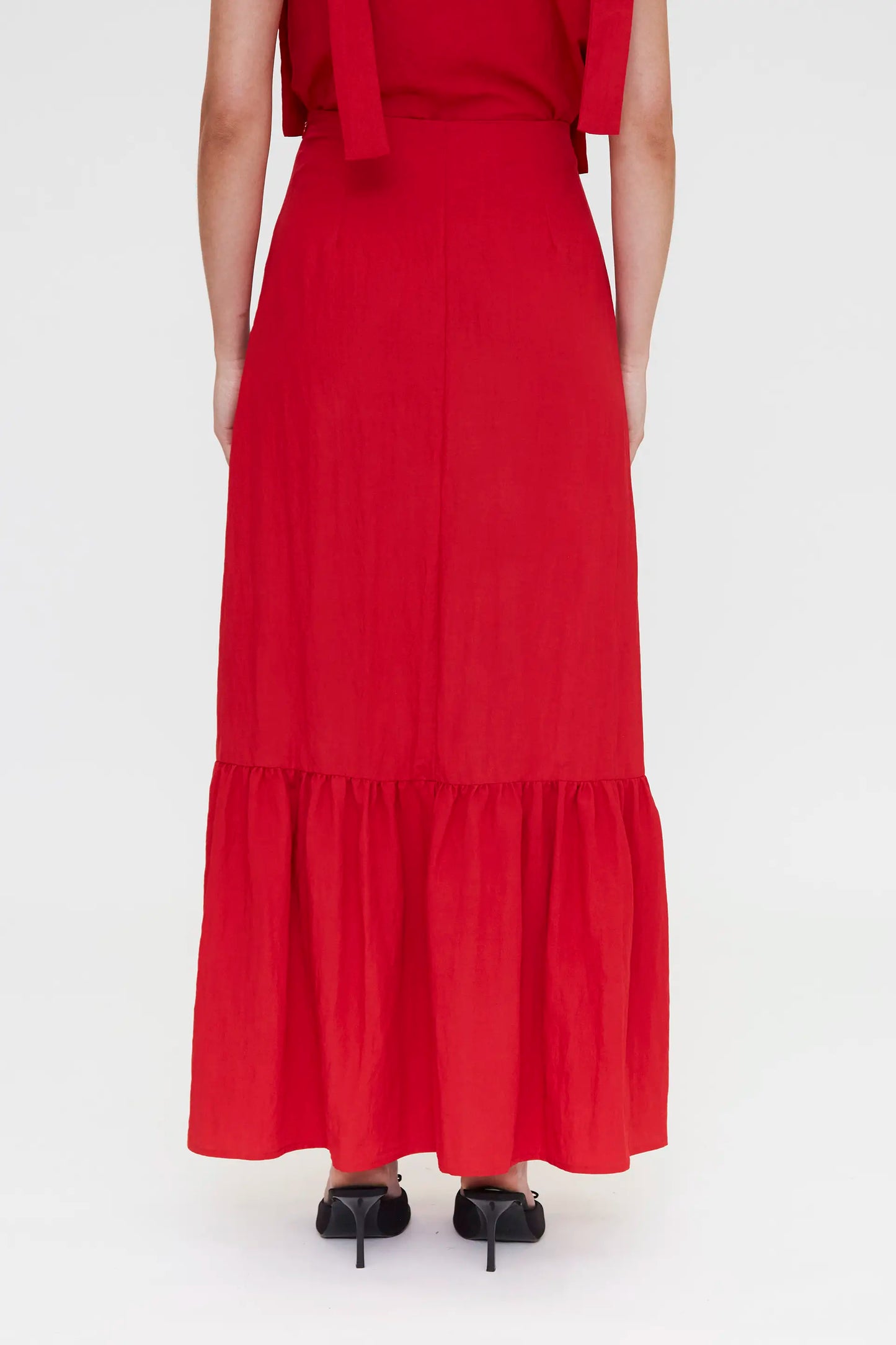 Gonna lunga rossa con volant