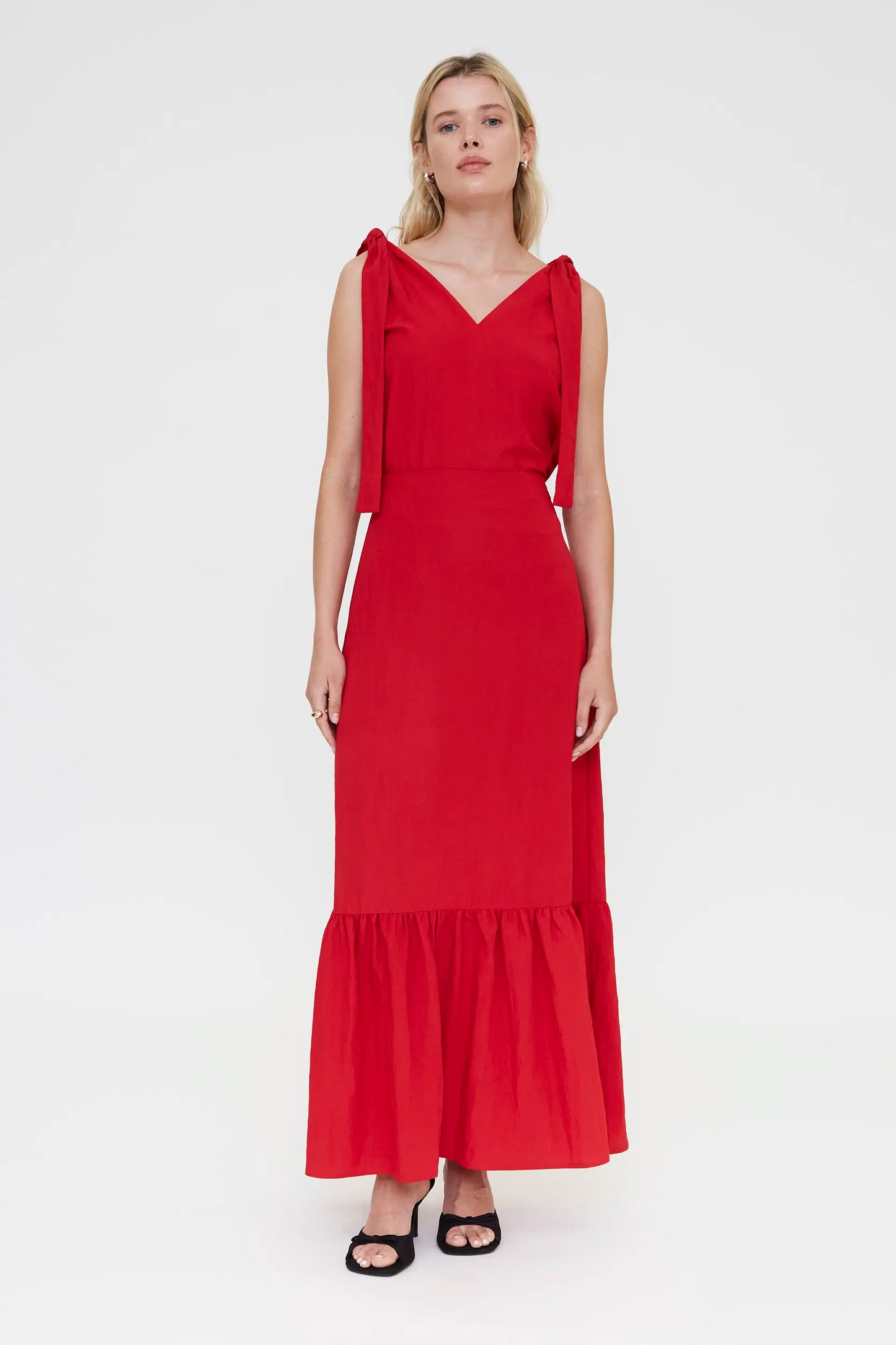 Gonna lunga rossa con volant