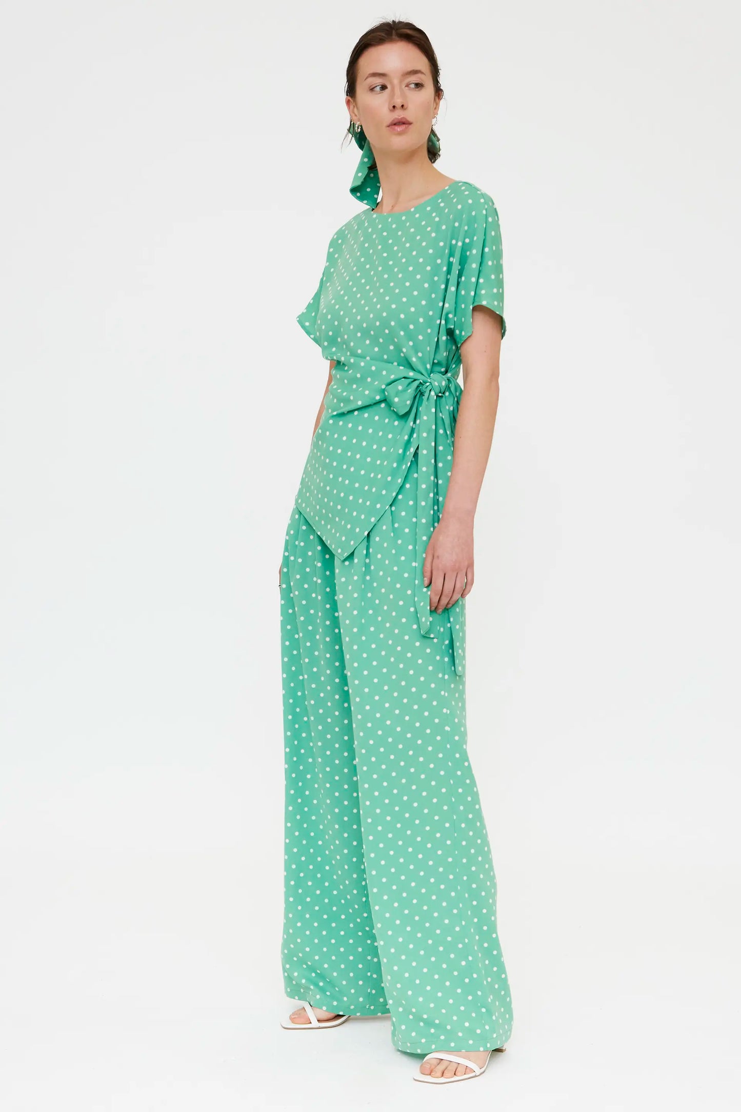 Pantaloni con stampa a mini pois verdi