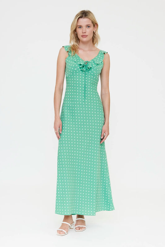 Vestido largo con estampado mini dots verde