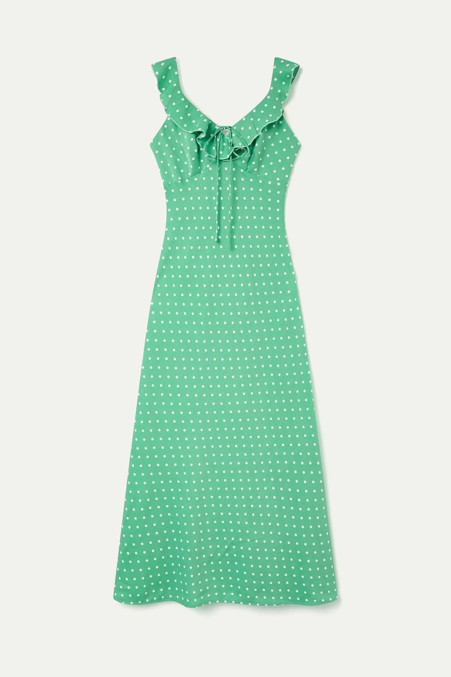 Abito lungo con stampa a mini pois verdi