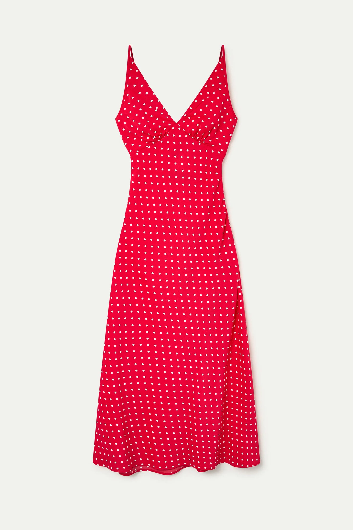 Abito lungo con stampa a mini pois rossi