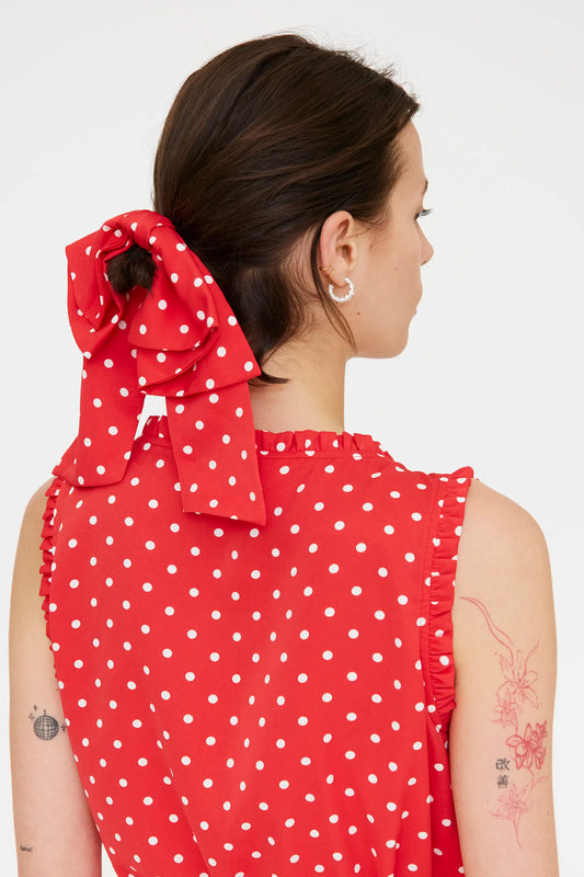 Coletero lazo rojo con estampado de puntos mini blanco