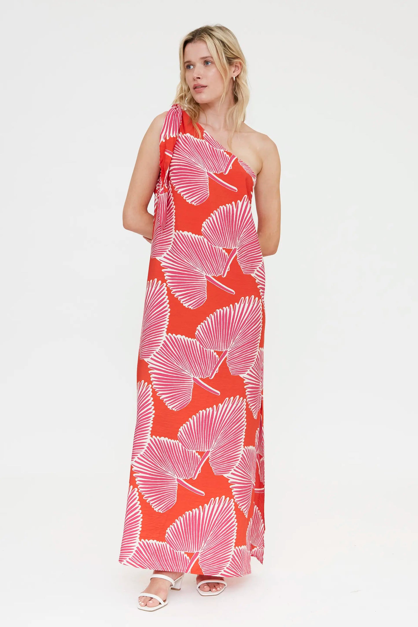 Abito lungo con stampa di palme