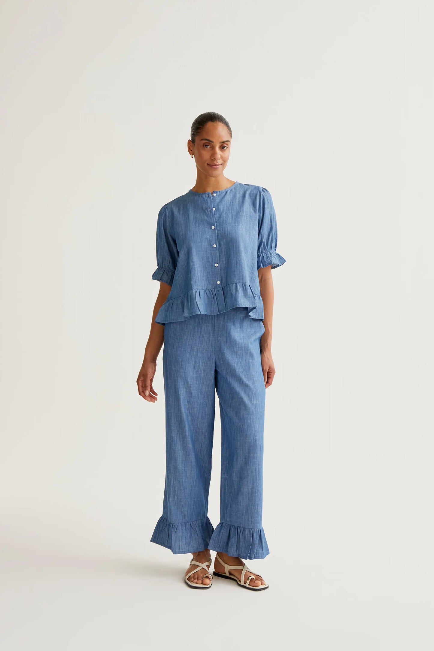 Light blue chambray 100% cotton trousers