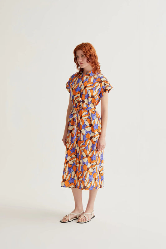 Marigold print midi dress