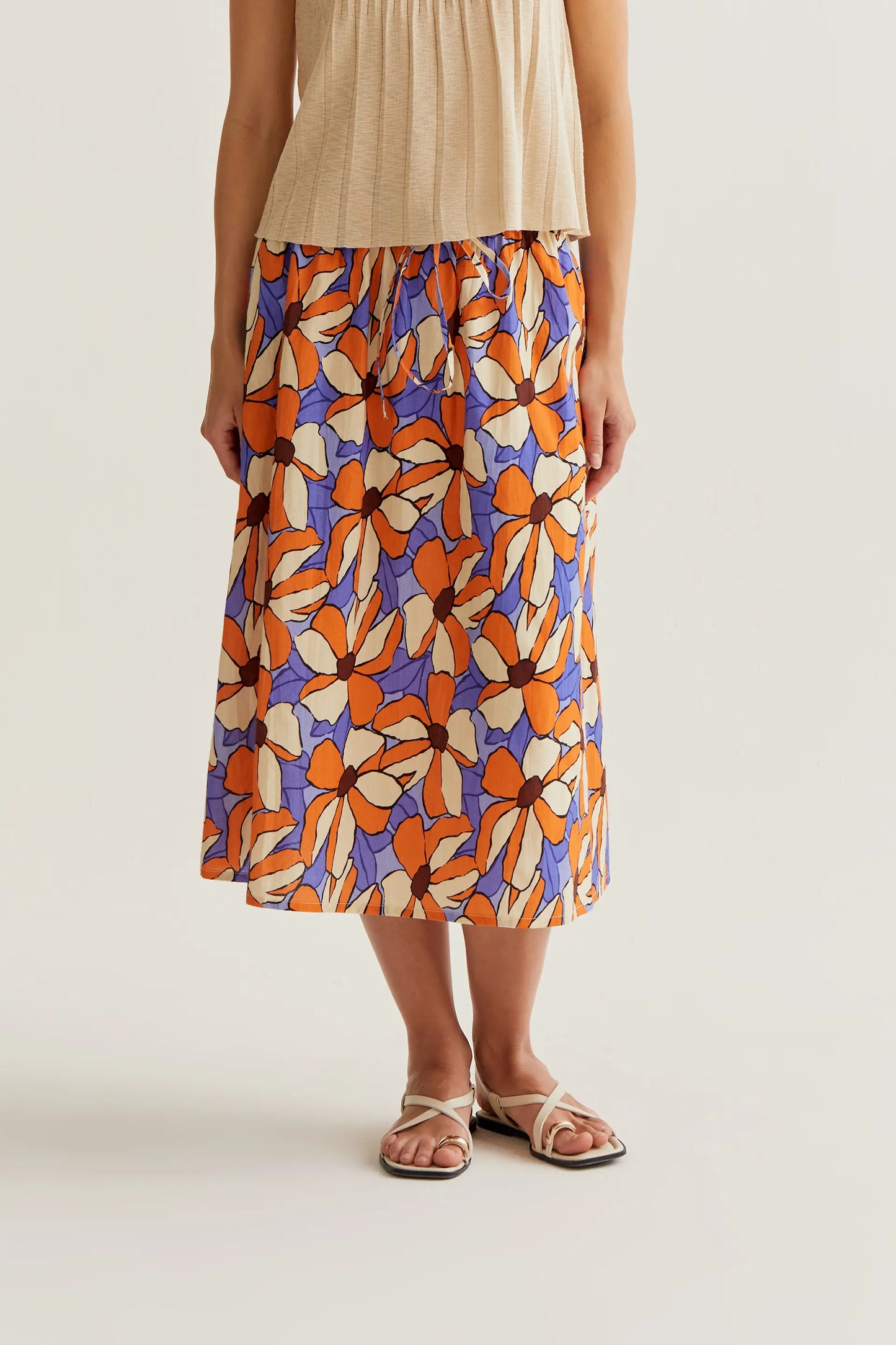 Marigold print midi skirt