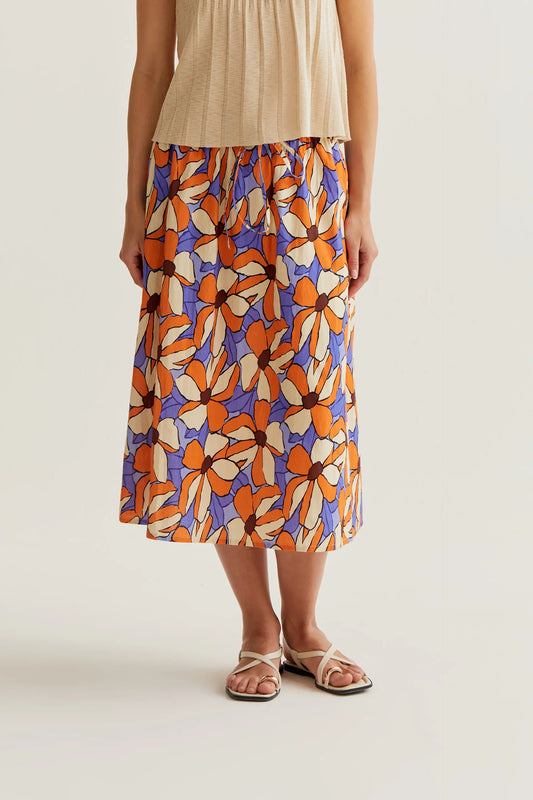 Marigold print midi skirt