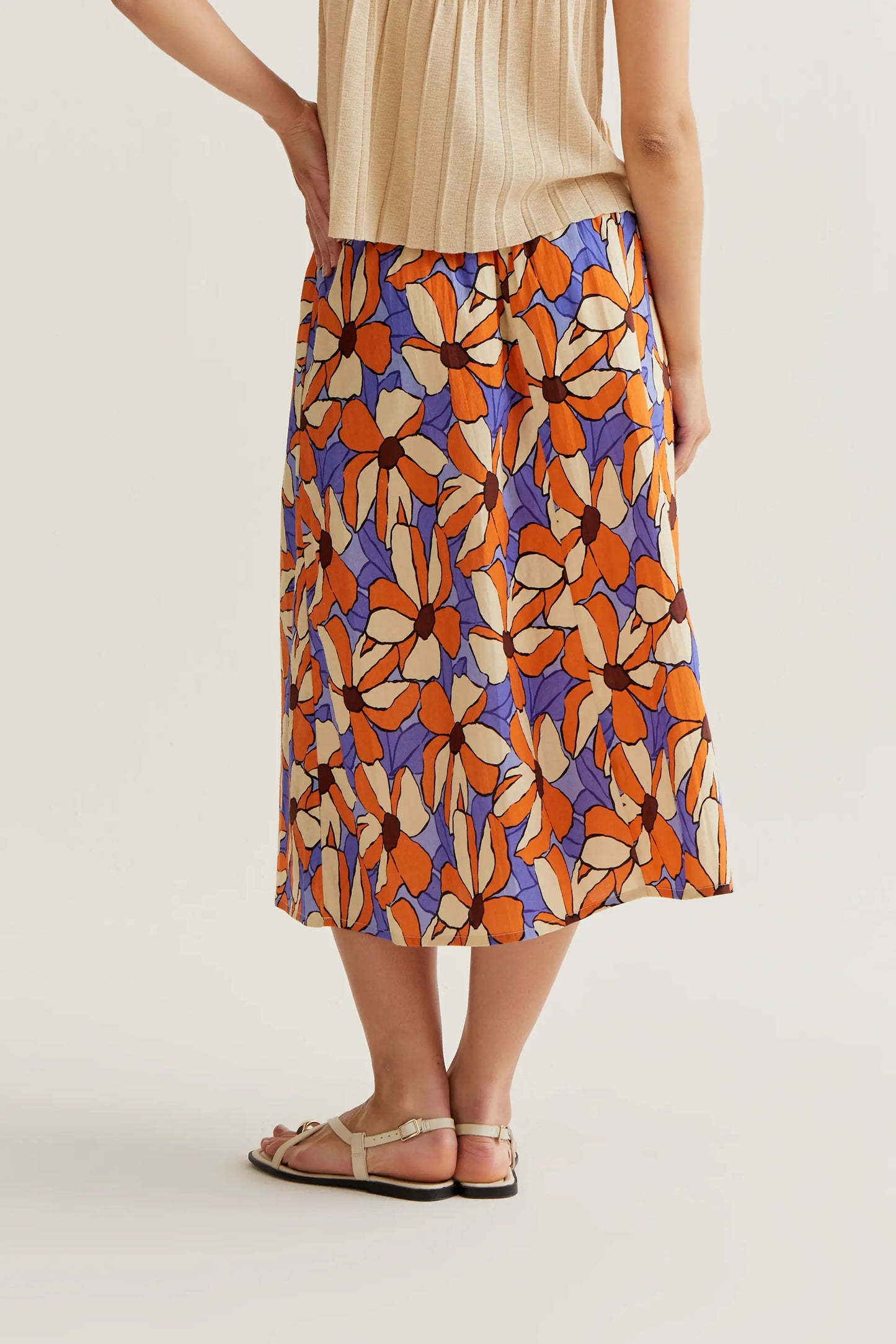Marigold print midi skirt
