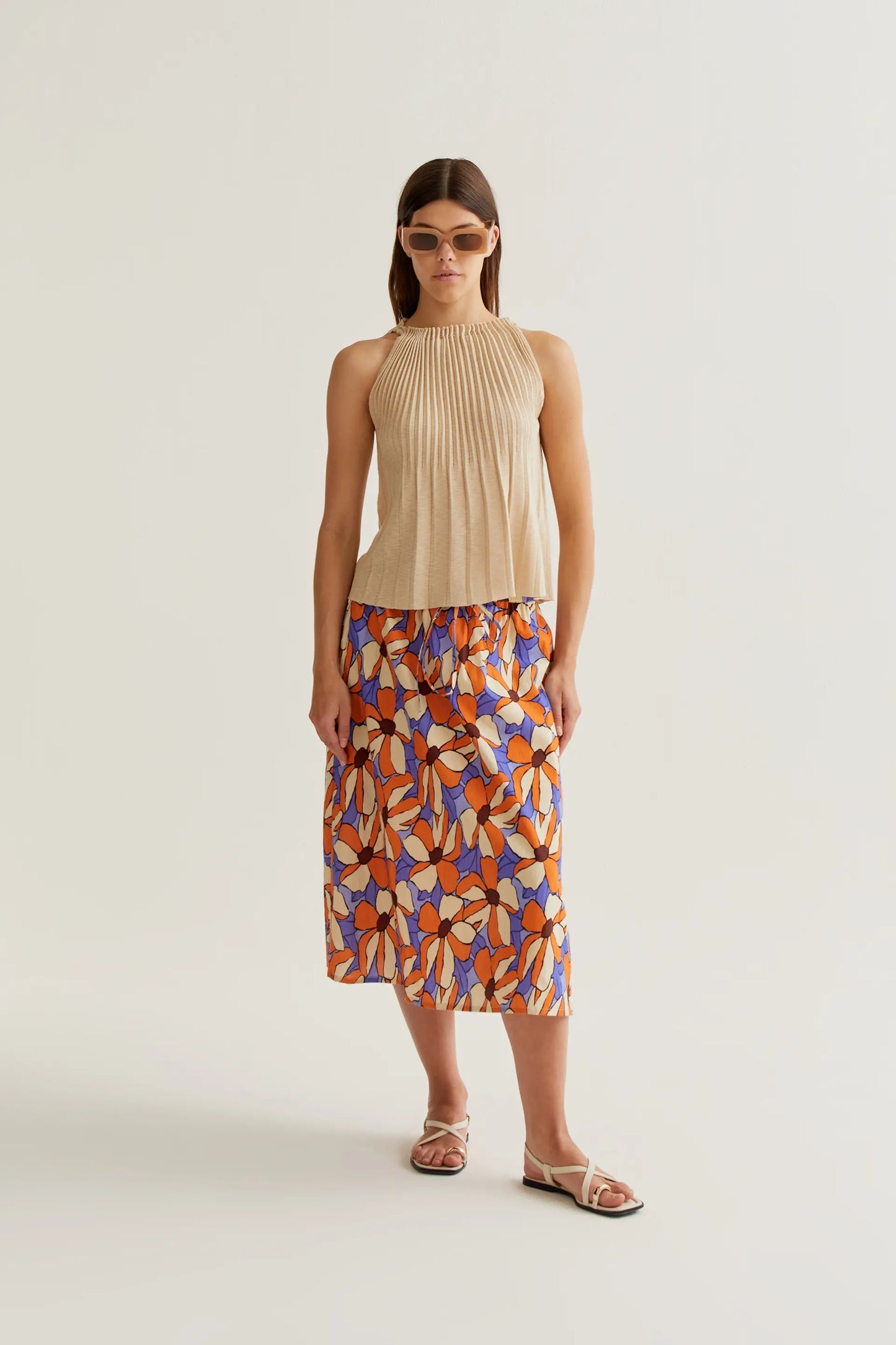Marigold print midi skirt