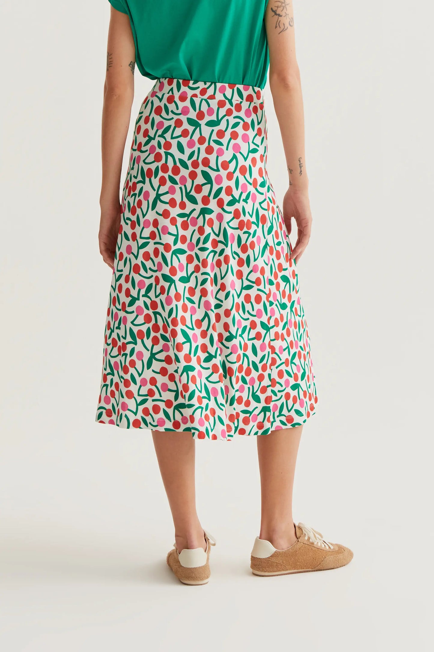 Falda midi con estampado Guinda