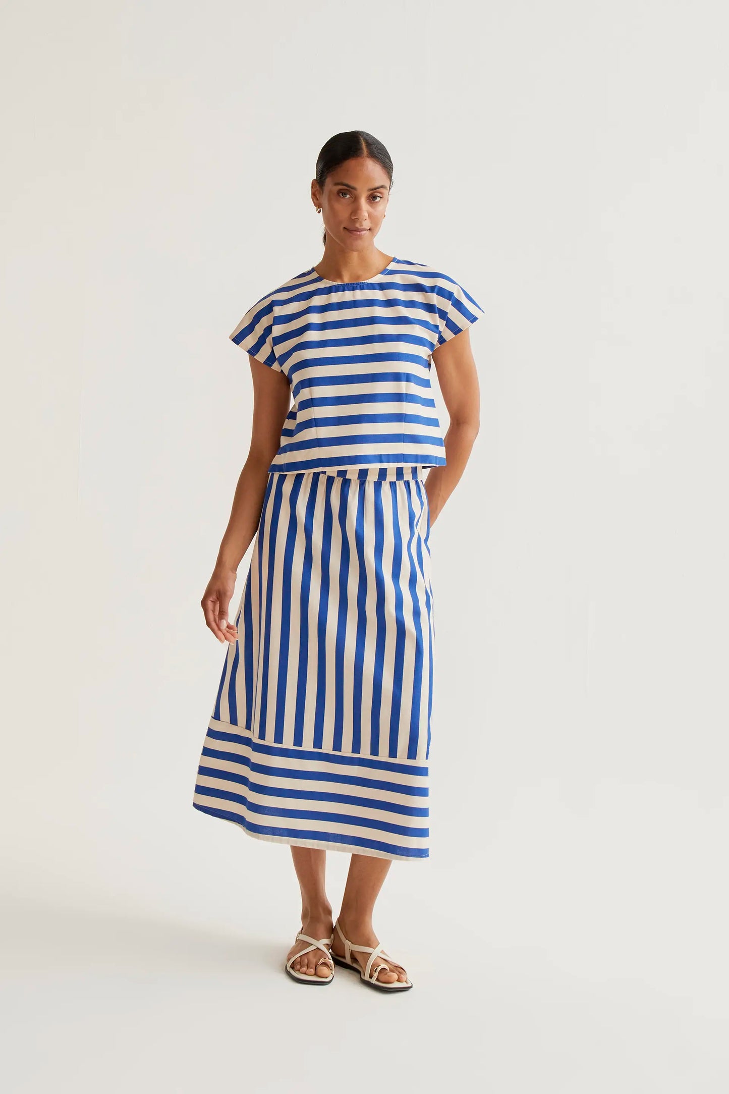 Bamboo Blue print midi skirt