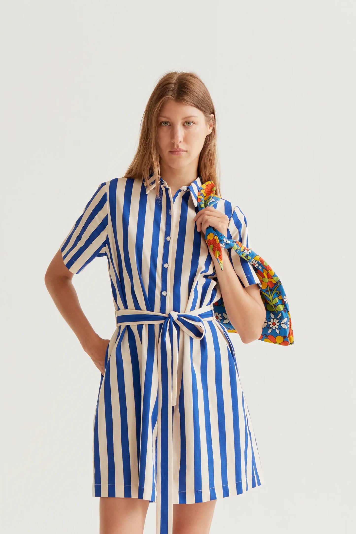 Short dress with Bamboo Blue print