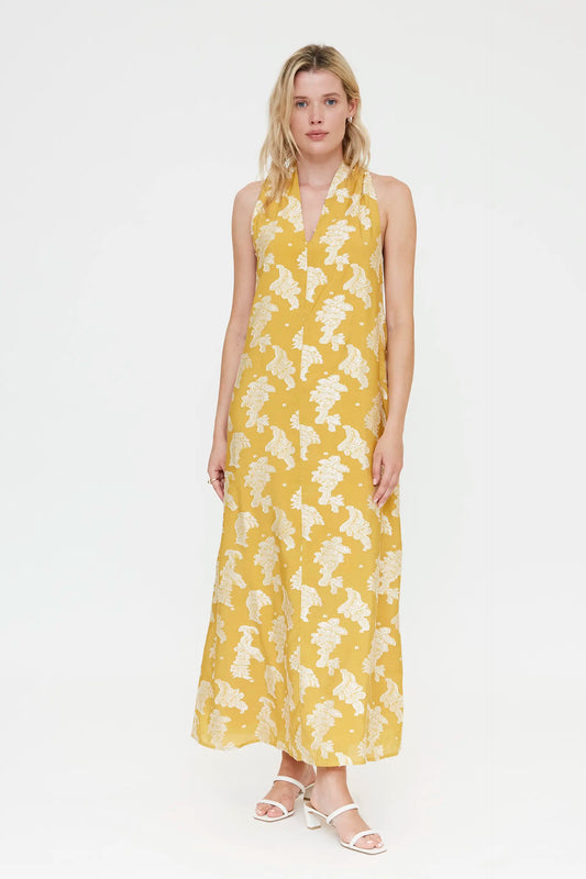 Vestido midi con estampado amarillo