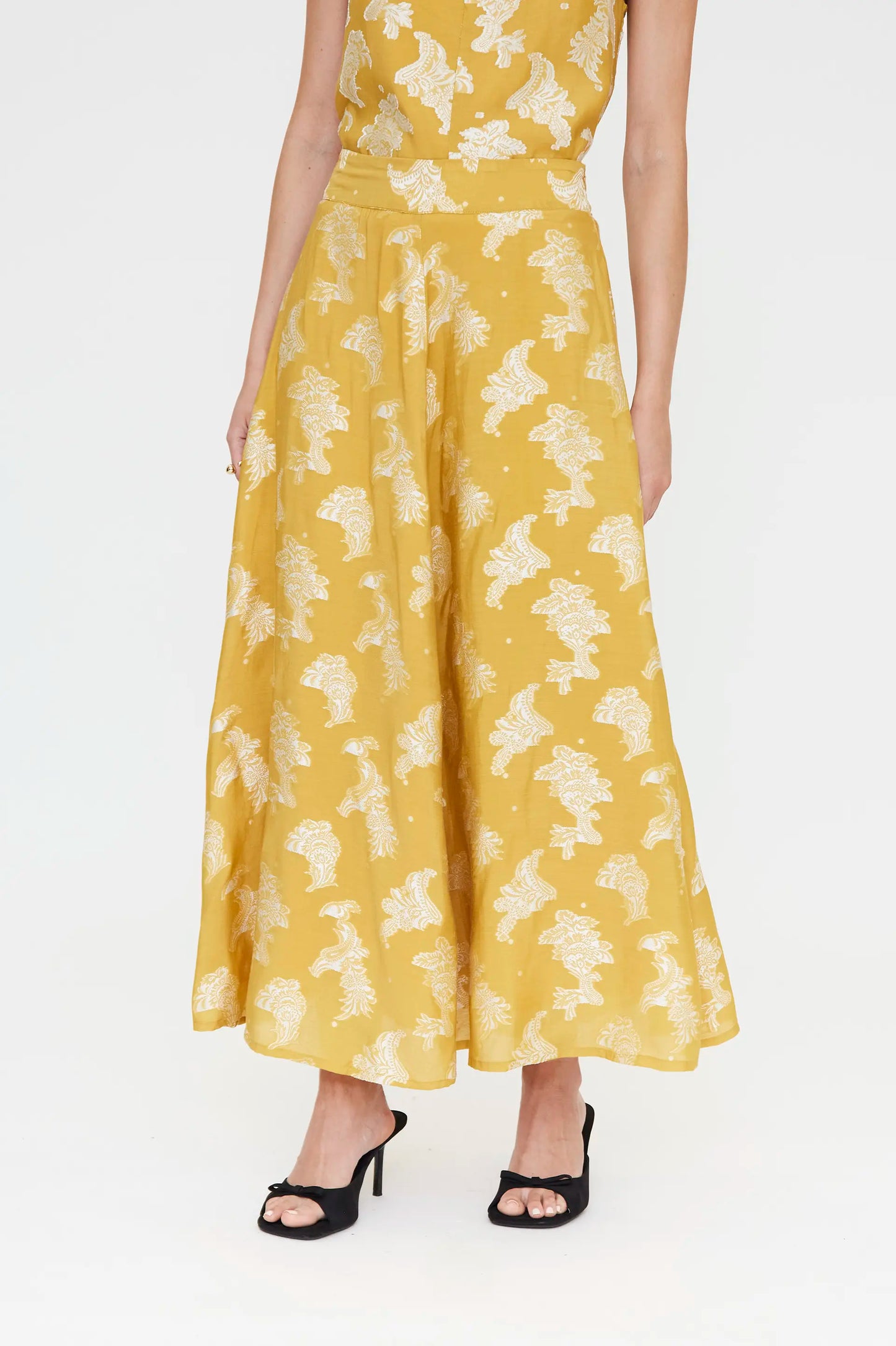 Gonna lunga con stampa gialla