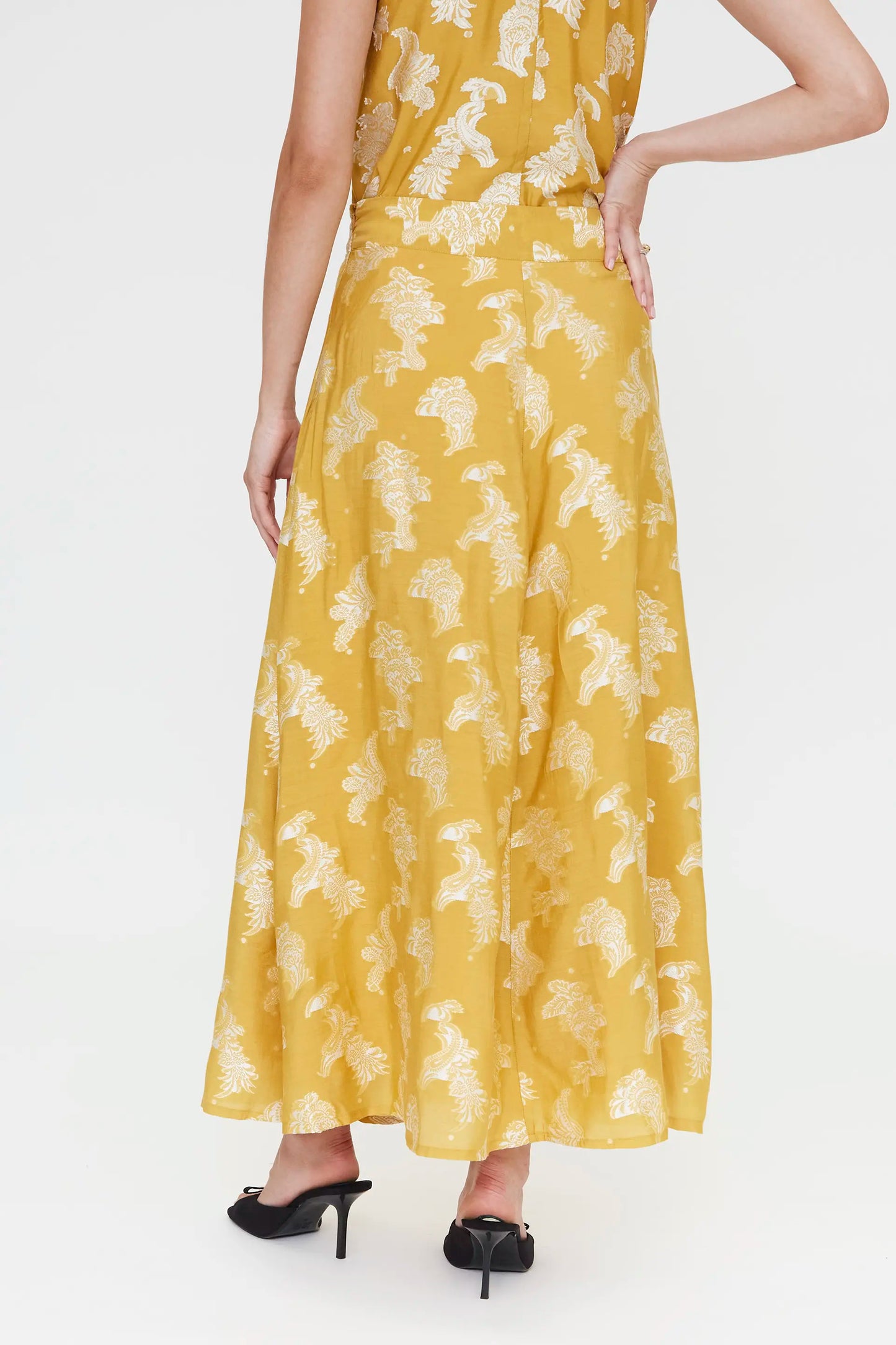 Gonna lunga con stampa gialla