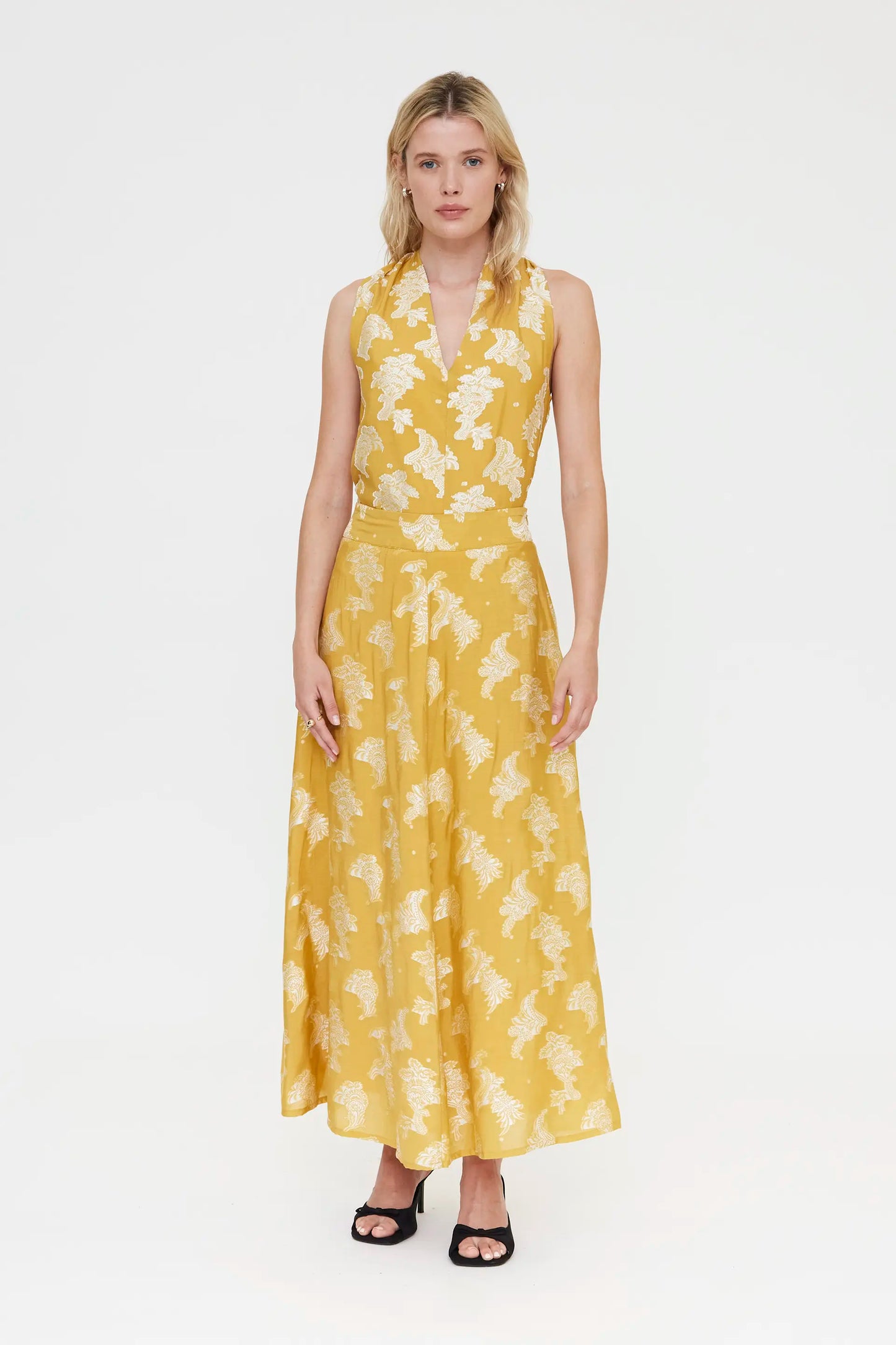 Gonna lunga con stampa gialla