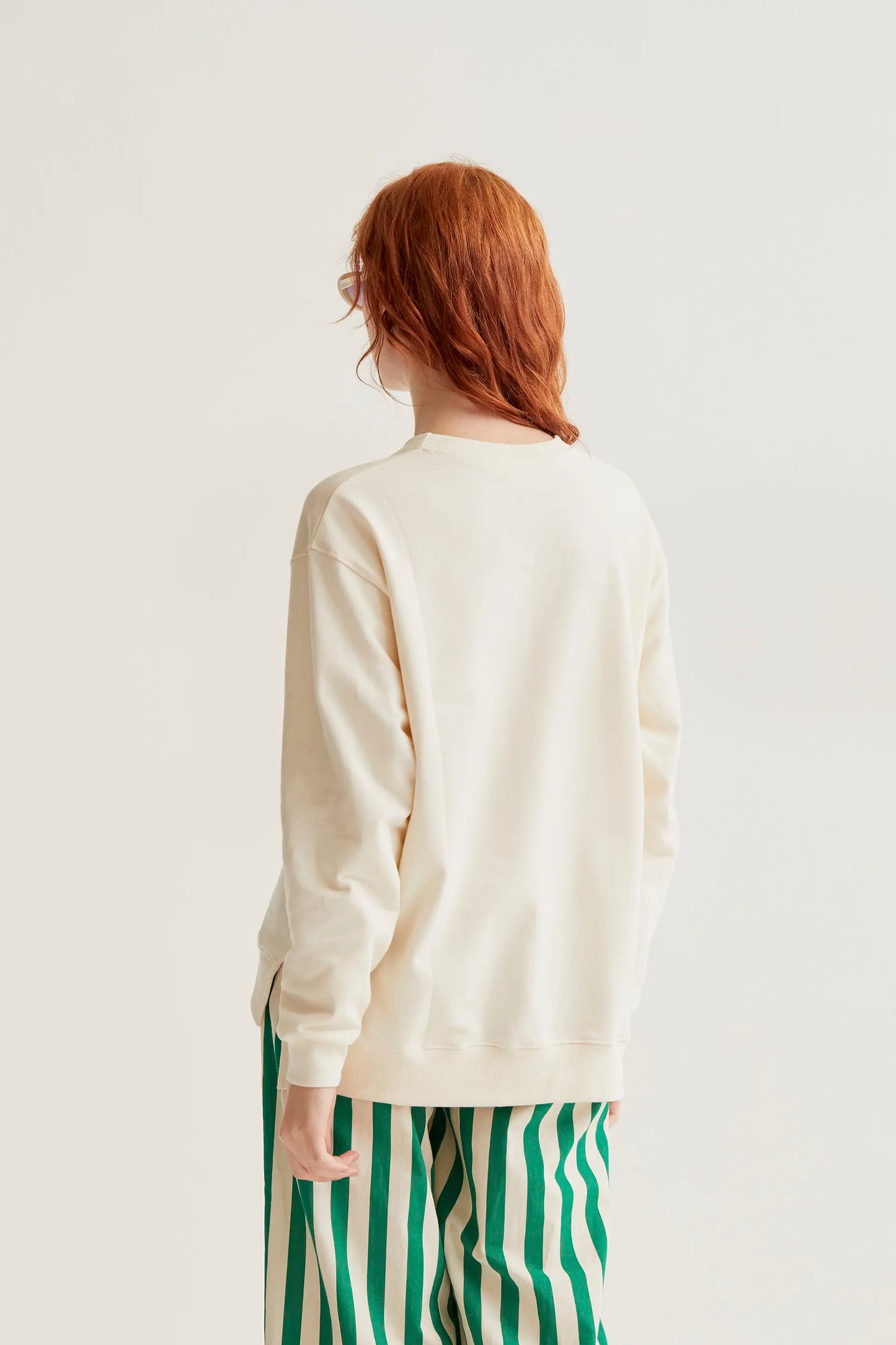 Sweatshirt with giant red flower embroidery