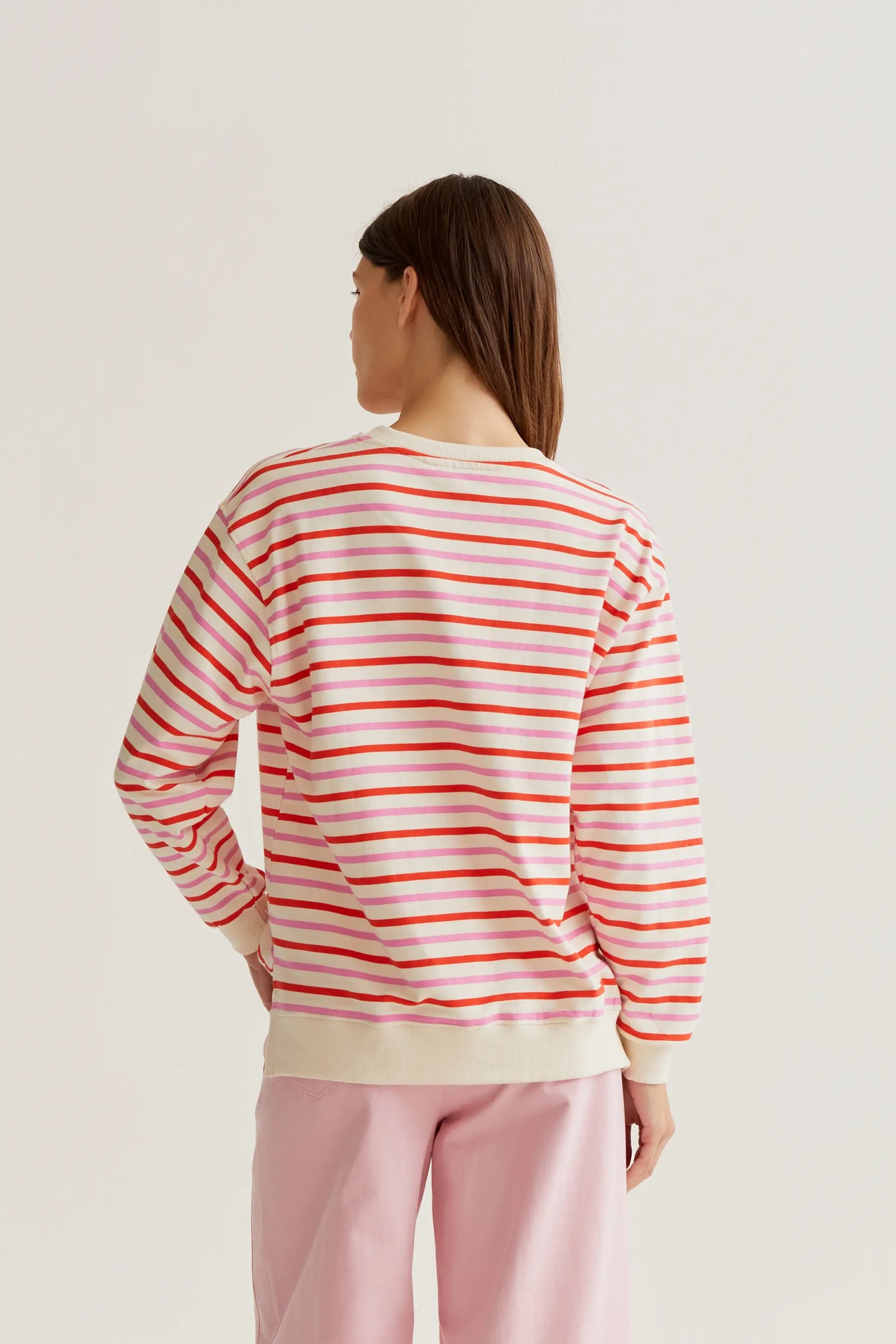 Sweatshirt with pink and red striped print