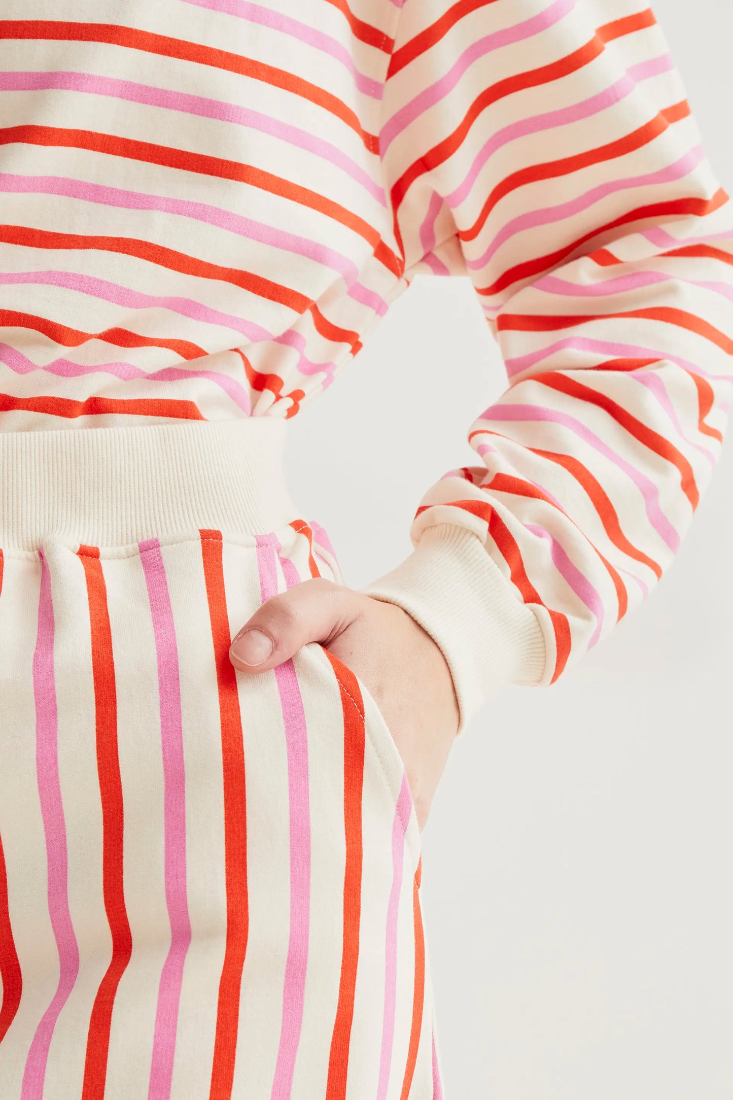 Midi skirt with pink and red striped print