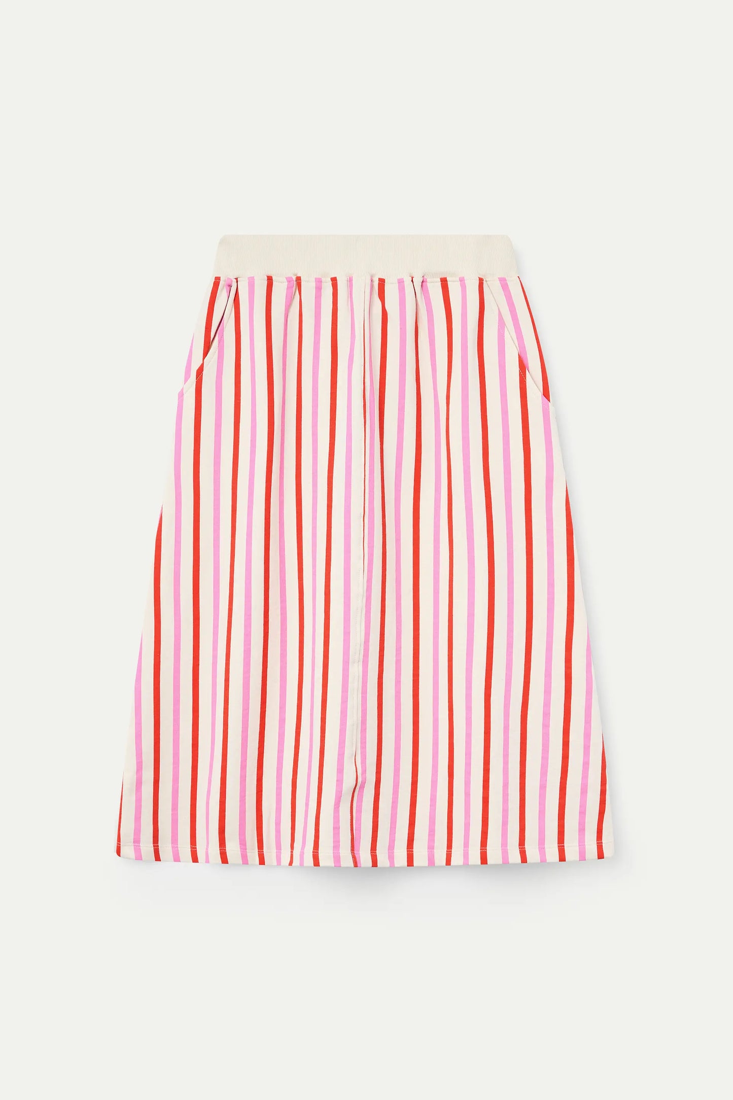 Midi skirt with pink and red striped print