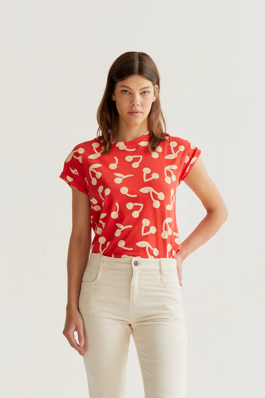 Red Cherry print T-shirt