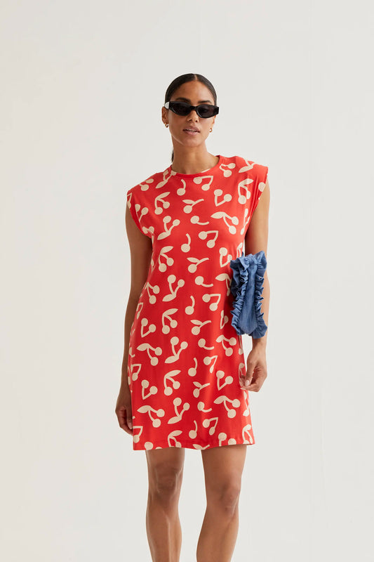 Short dress with burgundy red print