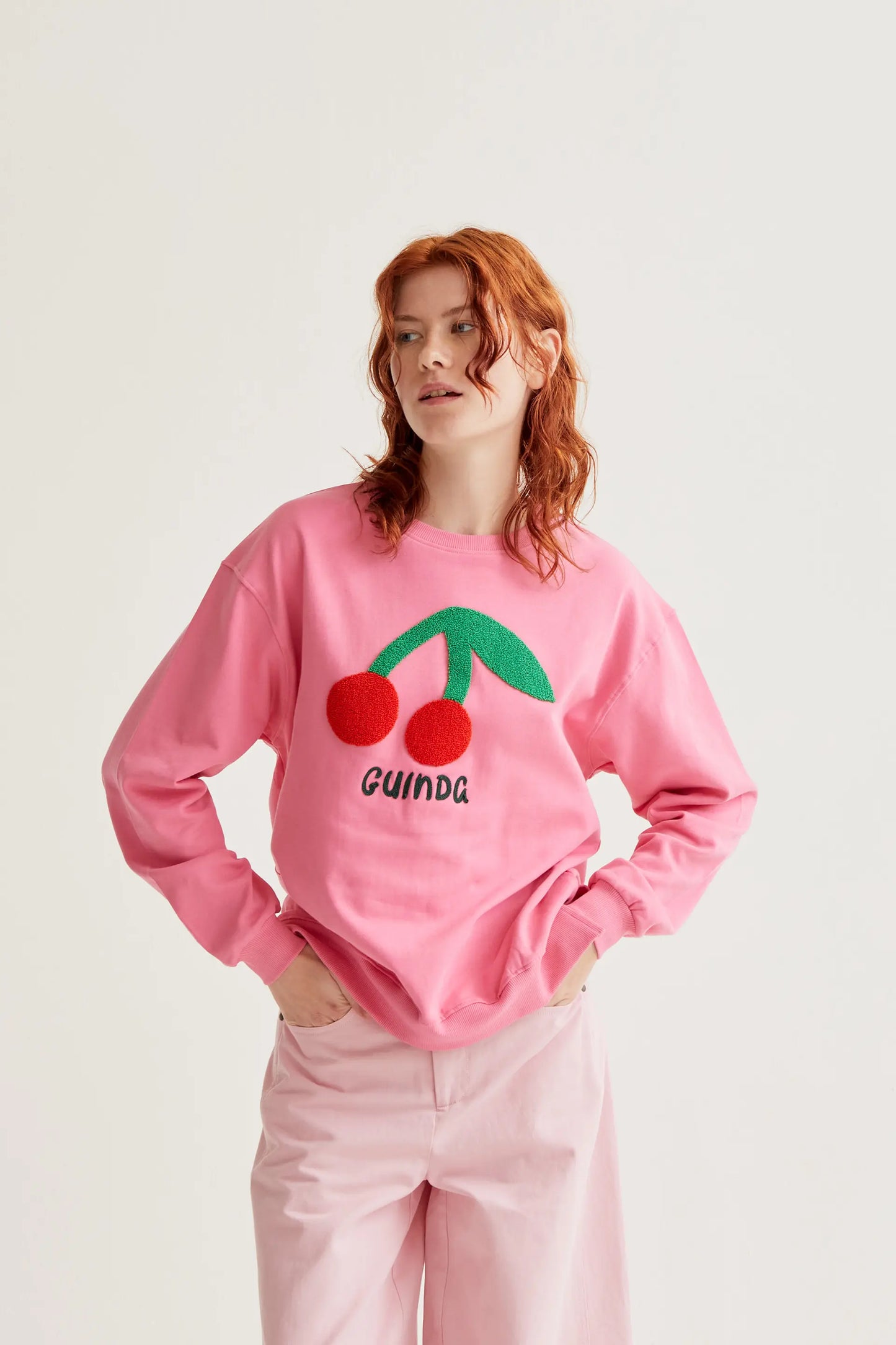 Sweatshirt with giant cherry embroidery
