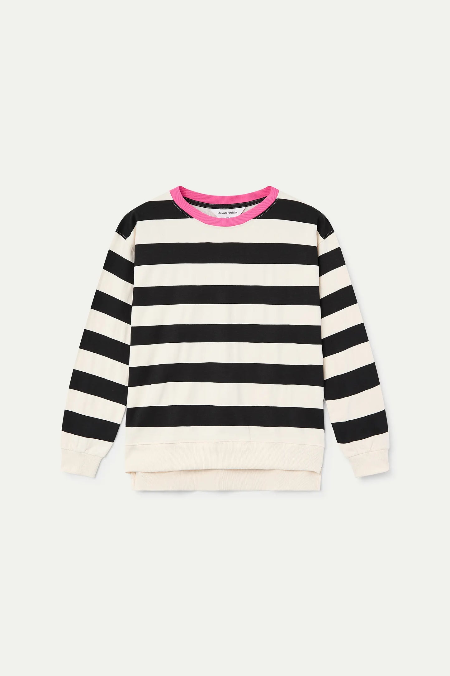Sweatshirt with black and white striped print