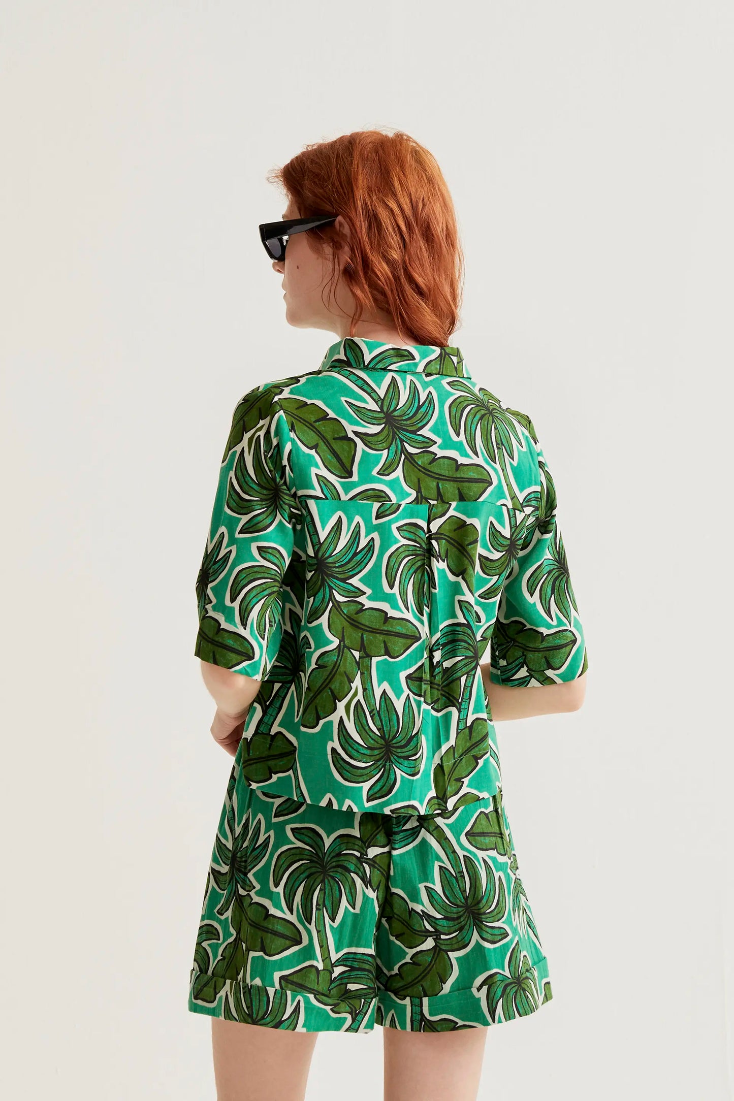 palm tree dress shirt Brown Palm Tree Embroidery Resort Shirt