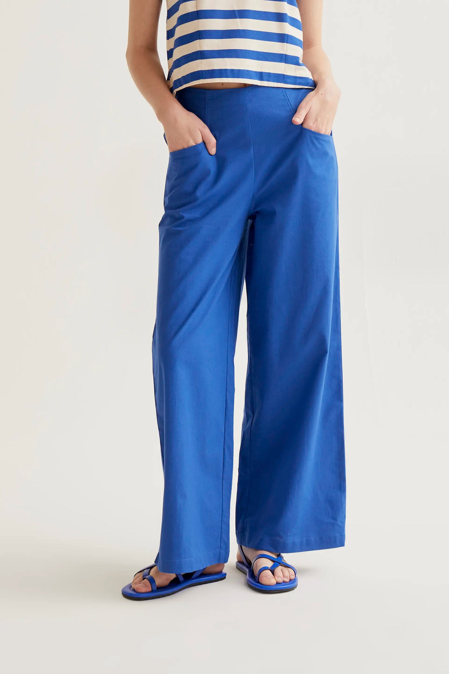 100% cotton blue trousers