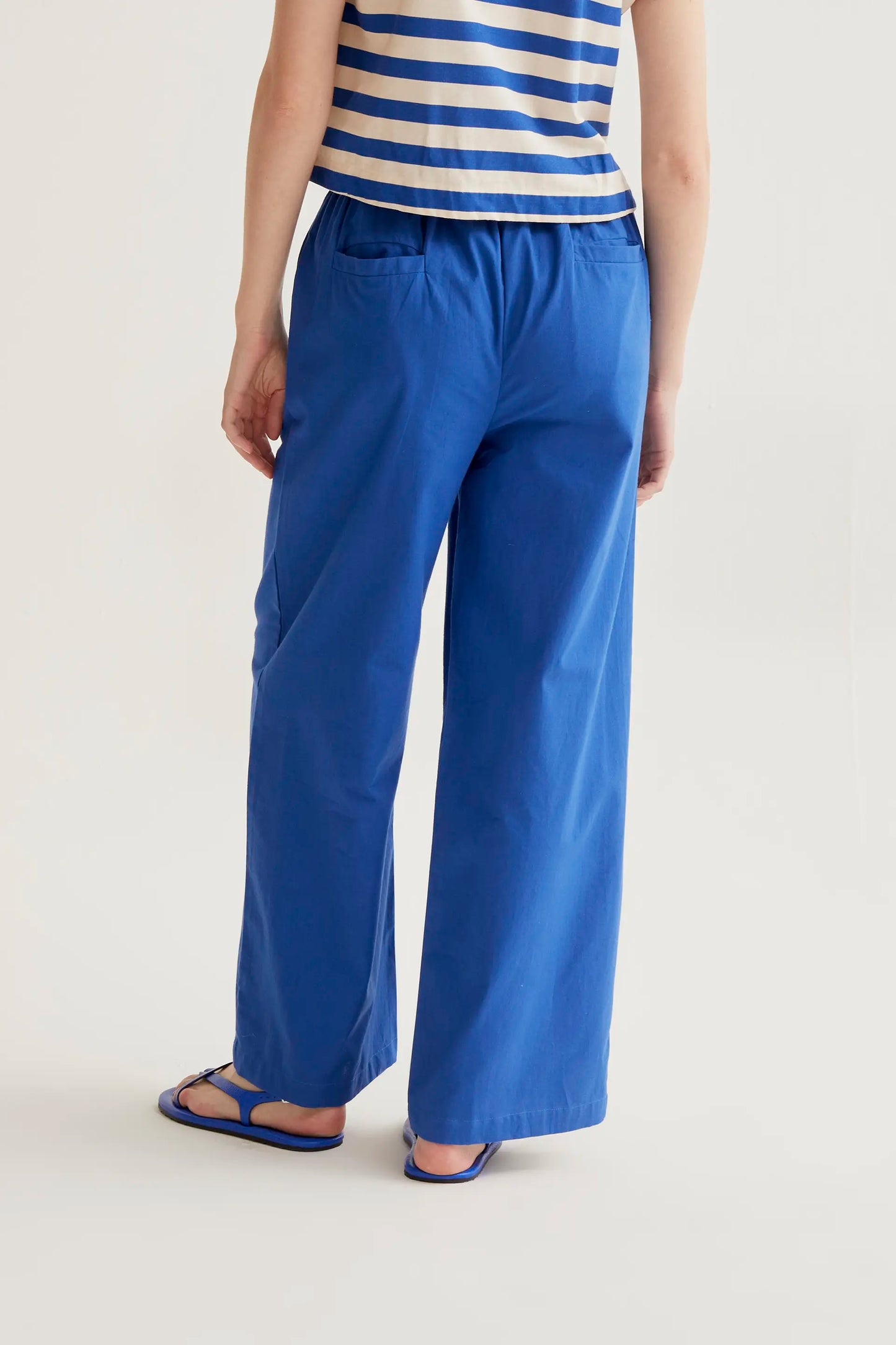 100% cotton blue trousers