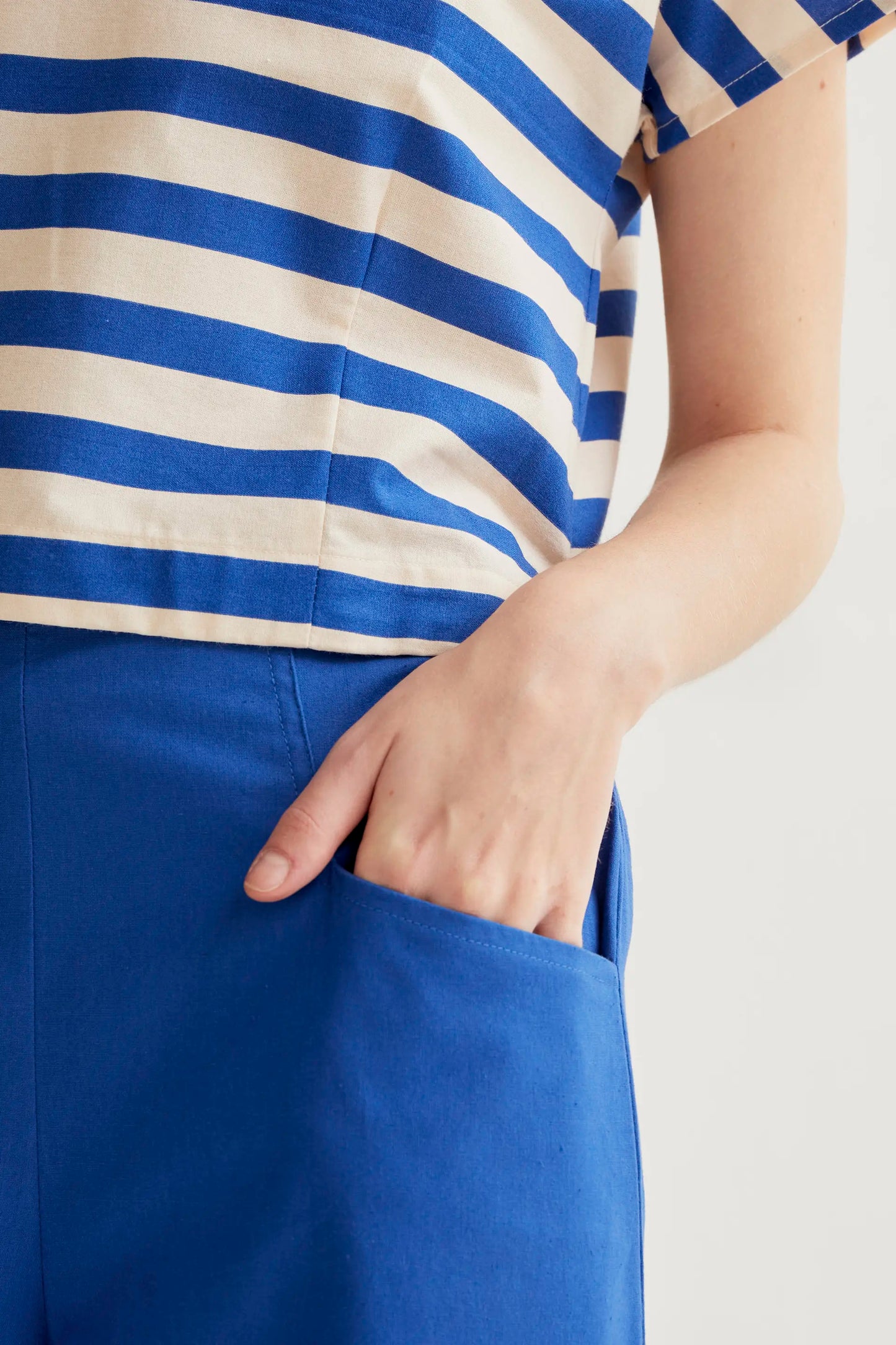 100% cotton blue trousers