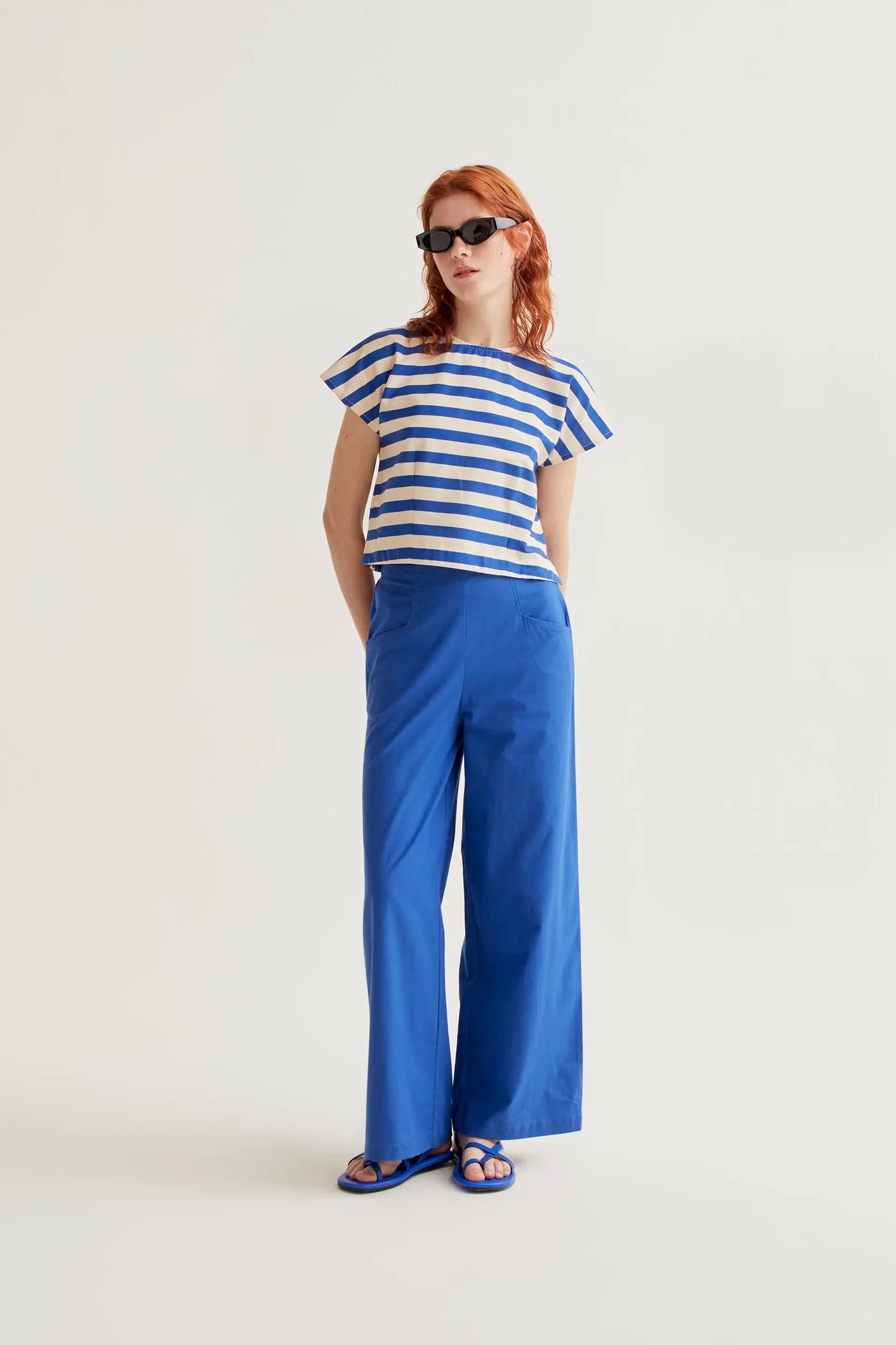 100% cotton blue trousers