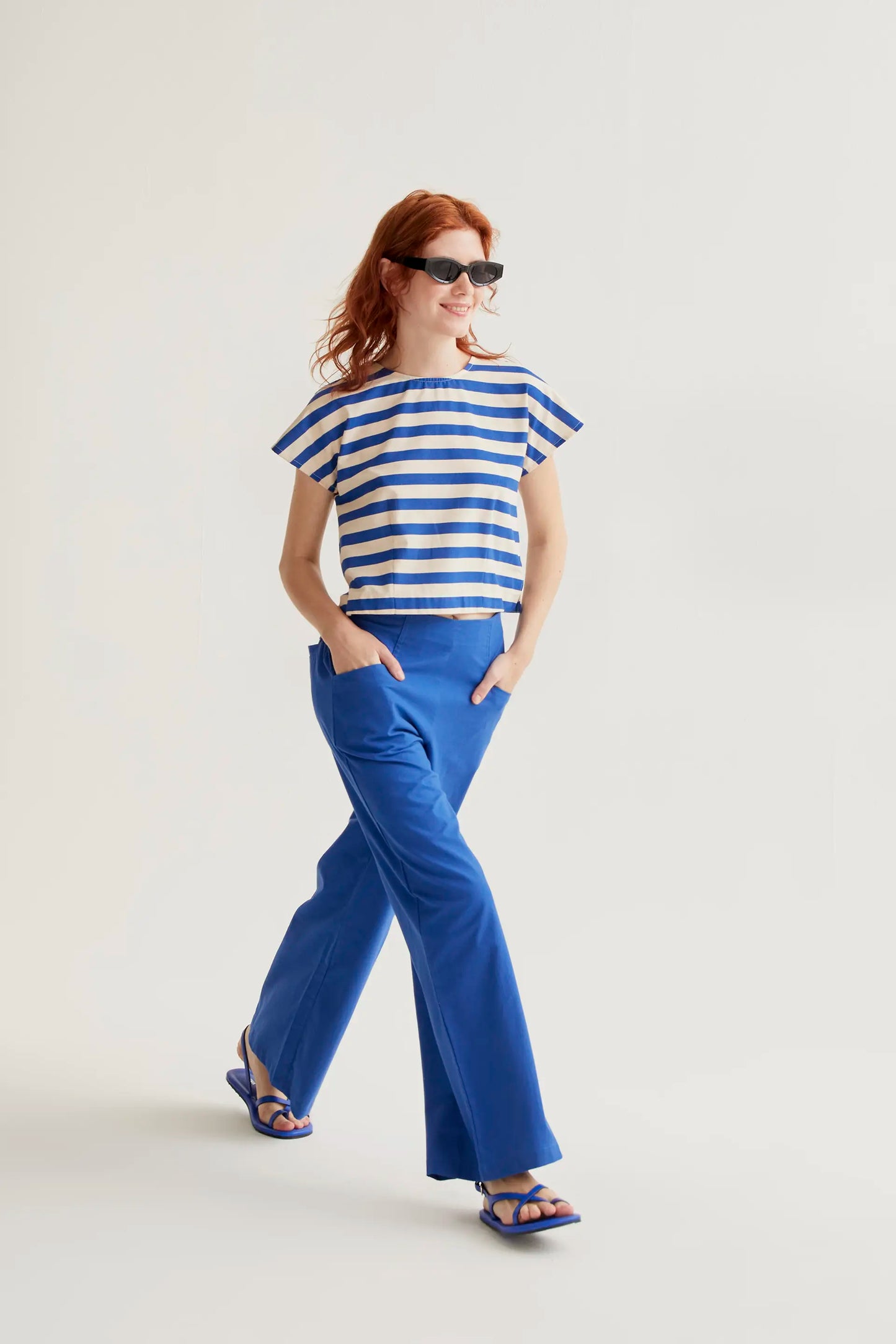 100% cotton blue trousers