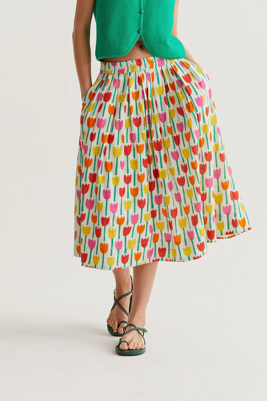 Tulip print midi skirt