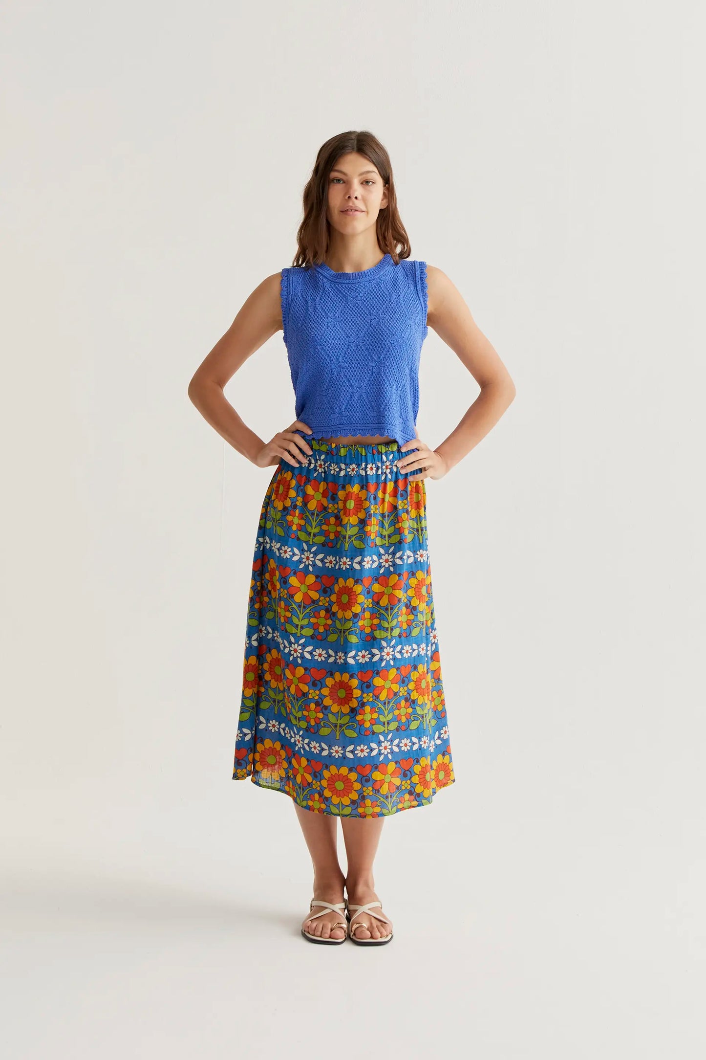 Garden print midi skirt