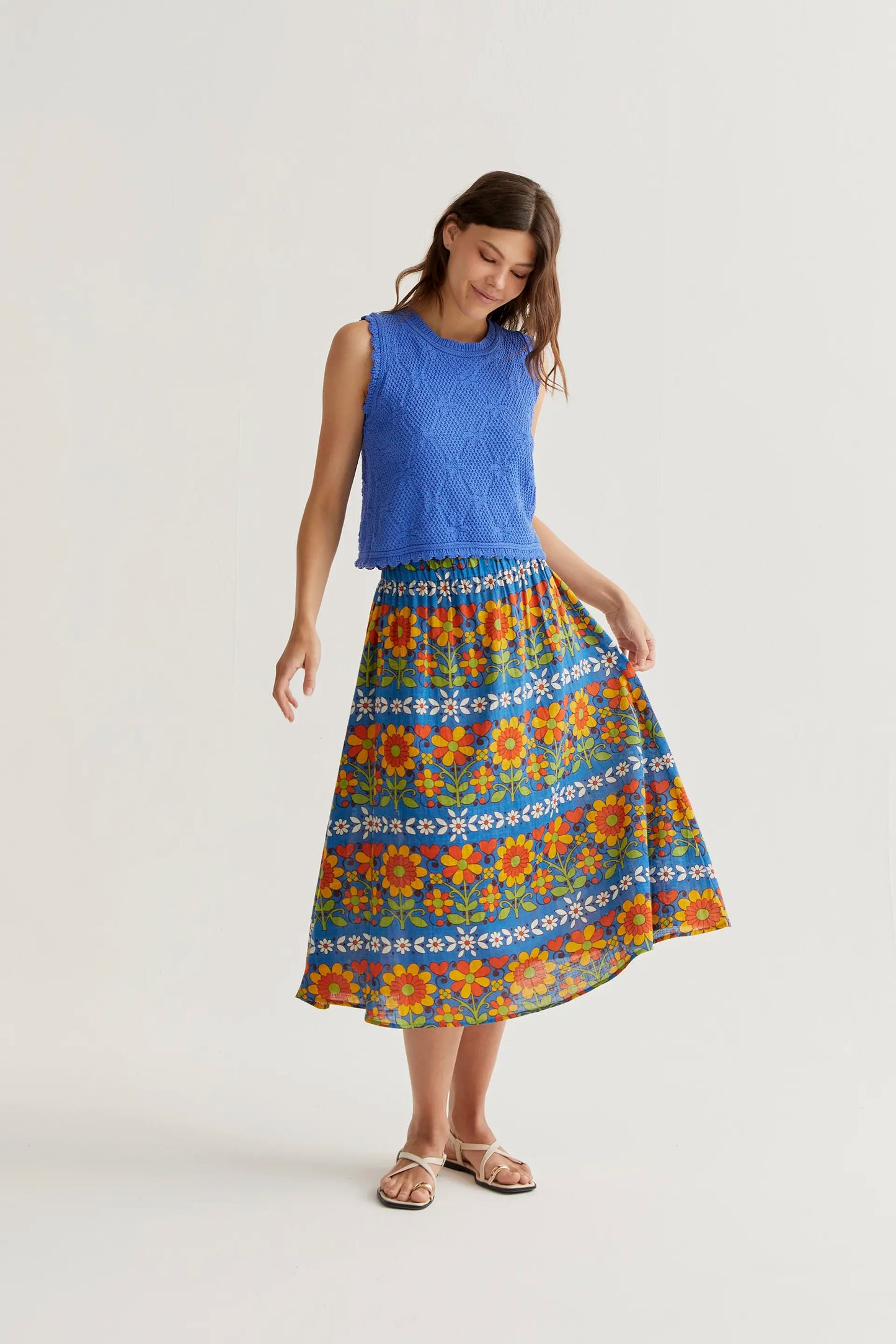 Garden print midi skirt