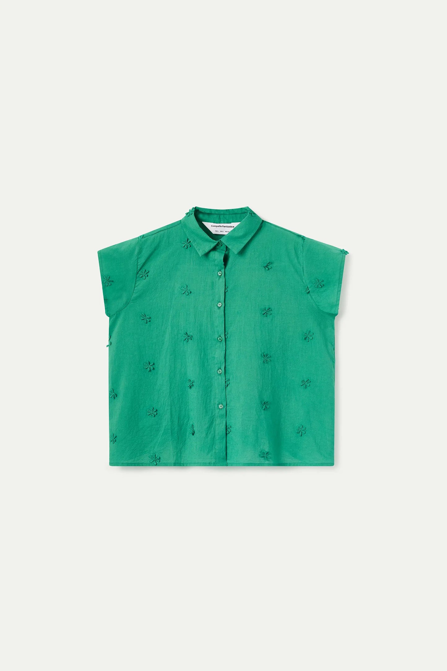 100% cotton green shirt with floral embroidery