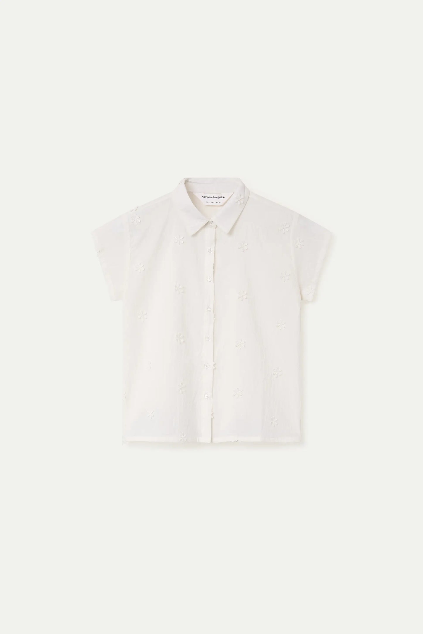 Camisa 100% algodón blanco con bordado floral