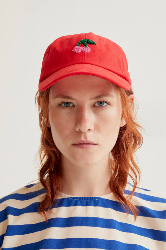 Red cap with cherry embroidery