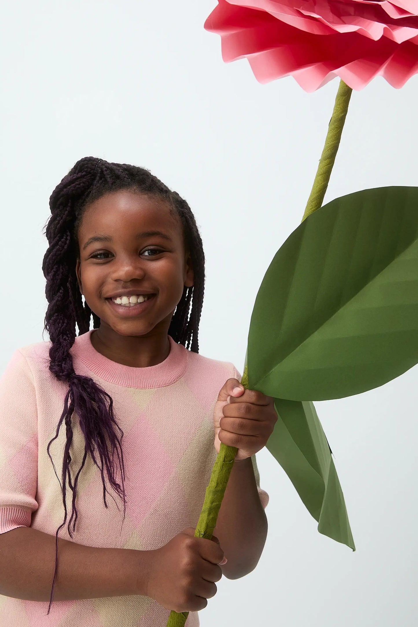 Maglione in maglia jacquard con diamanti rosa per bambina